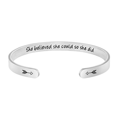 Joycuff She Believed She Could So She Did Inspirational Mantra Cuff Bracelet Class Of 2023 Graduation Gifts For Women Christmas