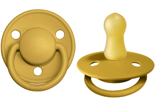 Bibs Pacifiers - De Lux Bpa-Free Natural Rubber Baby Pacifier Made In Denmark Set Of 2 Soothers (Mustard, 0-6 Months Natural Rub
