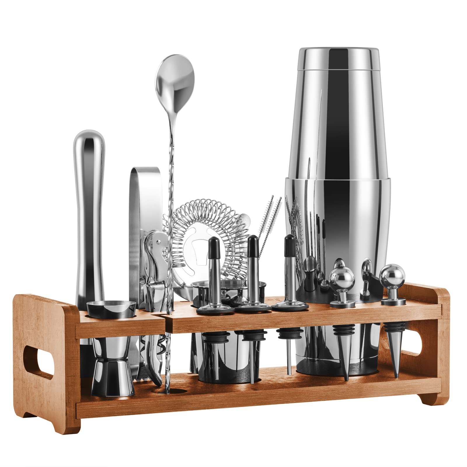 SOINg Mixology 24-Piece Bartender Kit,Perfect Home cocktail Shaker Set for Drink Mixing,Stainless Steel Bar Tools with Stand,Vel