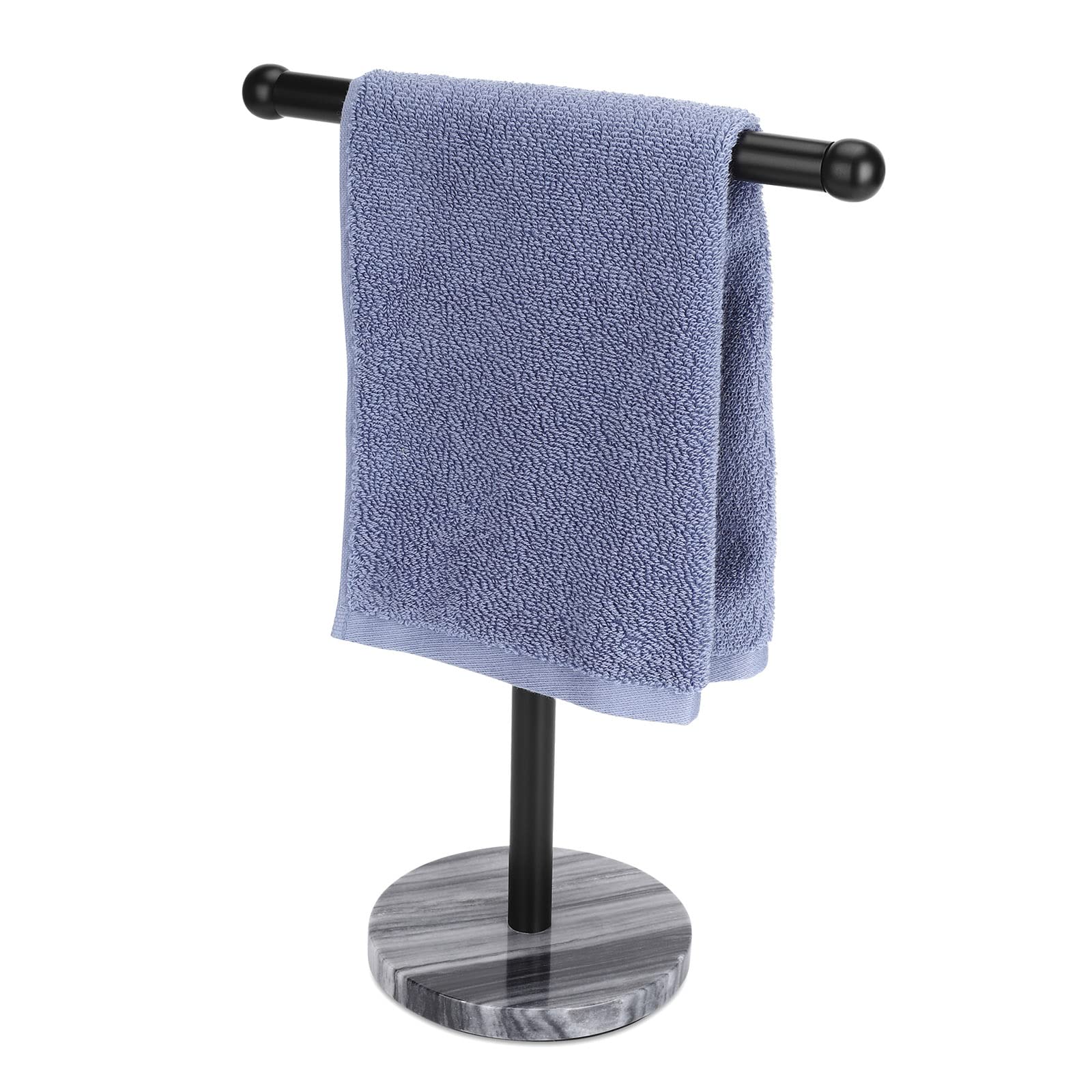 Waydeli Black Hand Towel Holder Stand with Heavy Marble Base, T-Shape Towel Rack, Free-Standing for Bathroom Vanity Countertop, 304 Stai