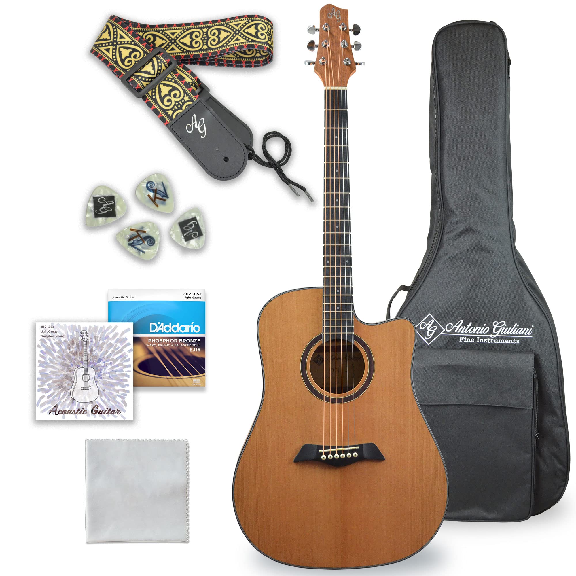 Kennedy Violins Antonio Giuliani Acoustic Guitar (Clear) Bundle (Dn-2) - Dreadnought Guitar With Case, Strap, Strings And Accessories