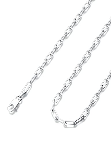 Waitsoul 925 Sterling Silver Paperclip Lobster Clasp Chain 4mm Necklace for Women Men Diamond Cut Silver Necklace Chain 16-30 in, Lobster