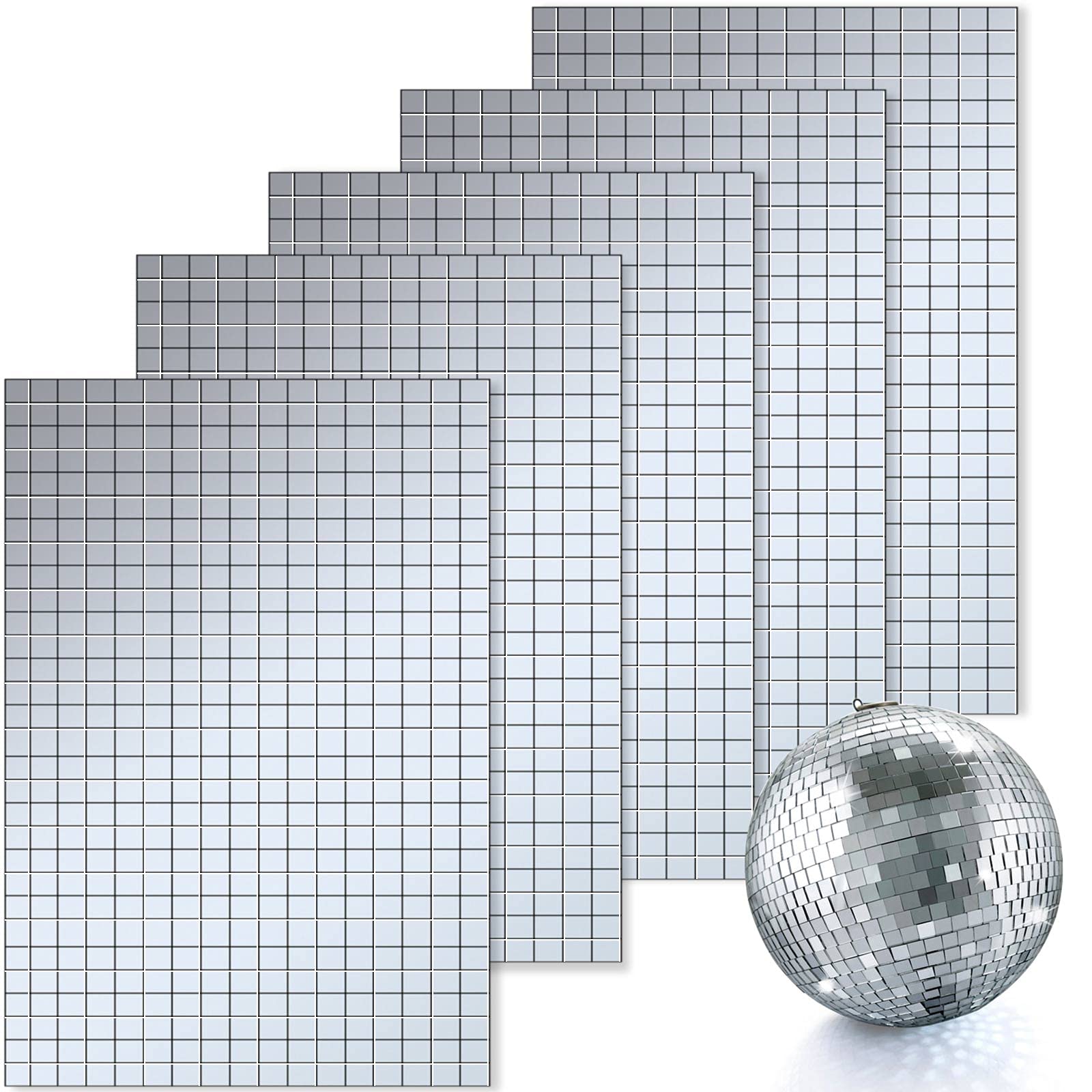 Geiserailie 3600 Pieces Mirrors Mosaic Tiles Disco Ball Mirror Tiles  Self-Adhesive Real Square Glass Mirror Diy Tiles For Craft Diy Glass Ti