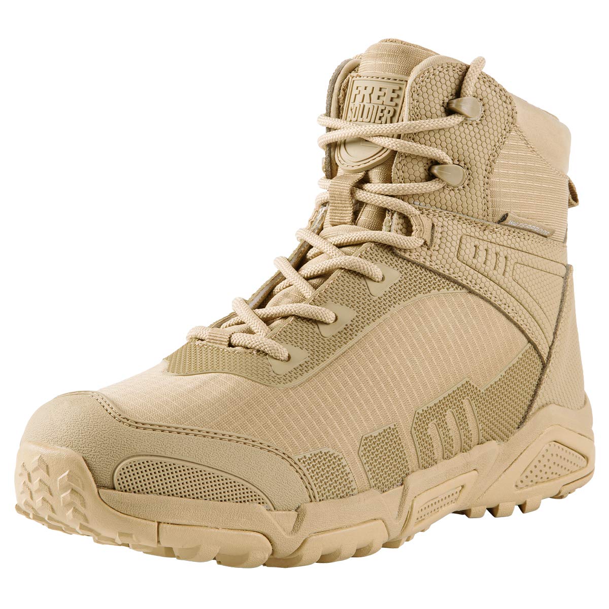 Free Soldier Mens Tactical Boots 6 Inches Lightweight Combat Boots Durable Hiking Boots Military Desert Boots (Tan, 12 Wide Us)