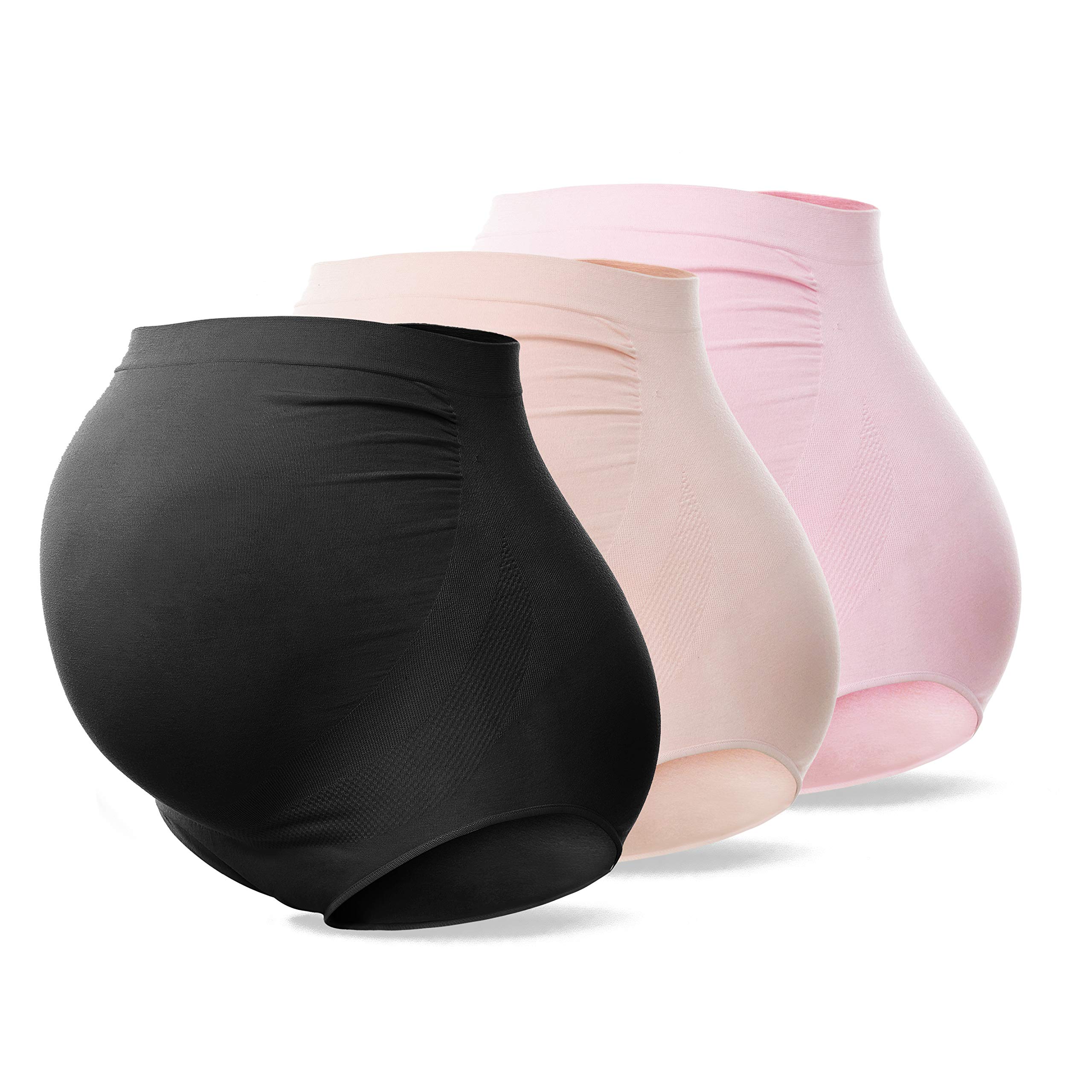 Sunnybuy Womens Maternity High Waist Underwear Pregnancy Seamless Soft Hipster Panties Over Bump (Blackskinpink 3Pk-2Xl)