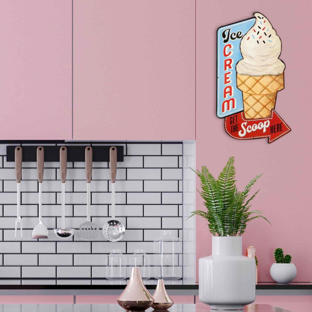 Open Road Brands Ice Cream Get The Scoop Here Embossed Metal Sign - Vintage Diner Ice Cream Sign For Kitchen Or Man Cave