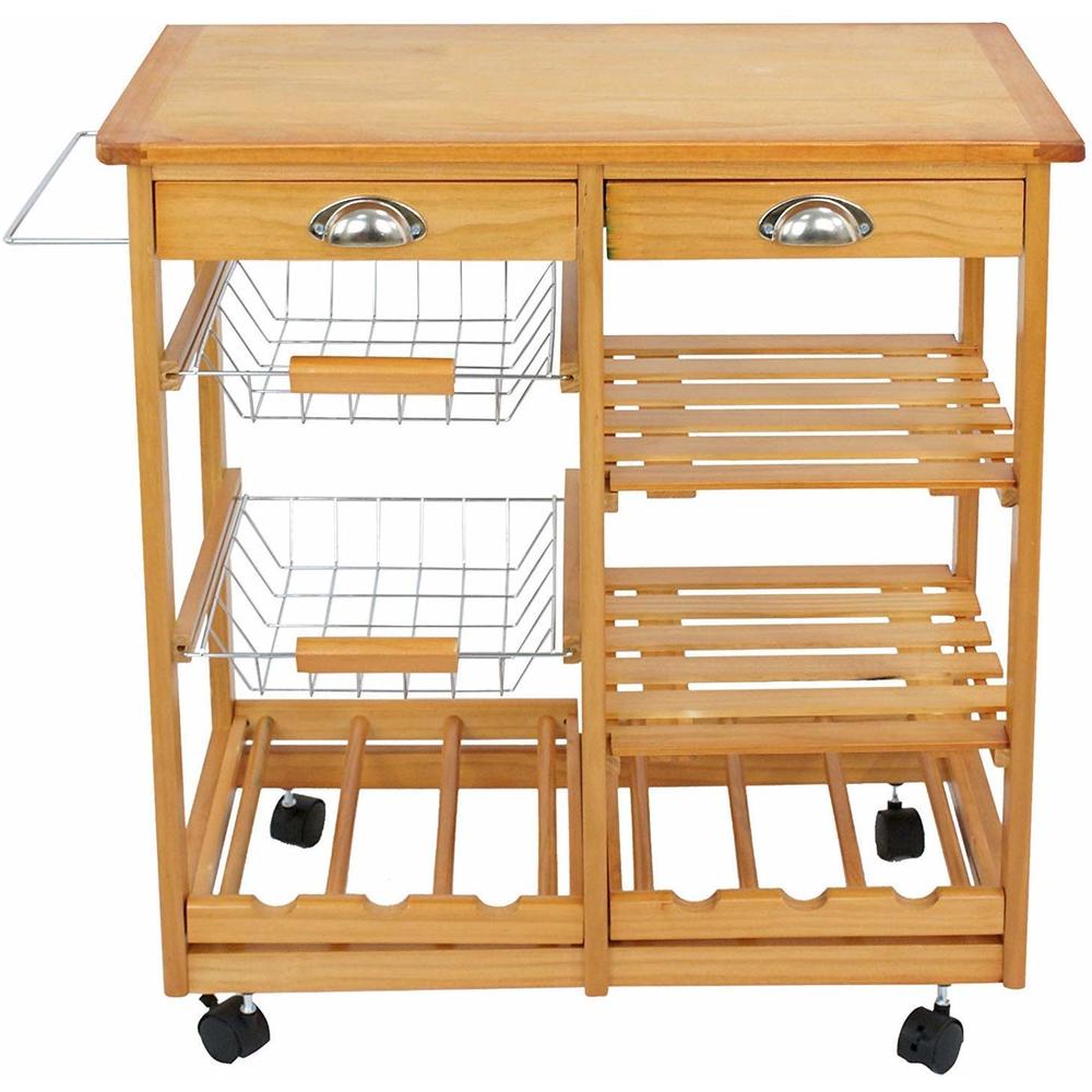 Homgarden Wood Rolling Kitchen Island Storage Cart Dining Trolley Microwave Cart W/Drawer Shelves Basket Stand Counter Top Table