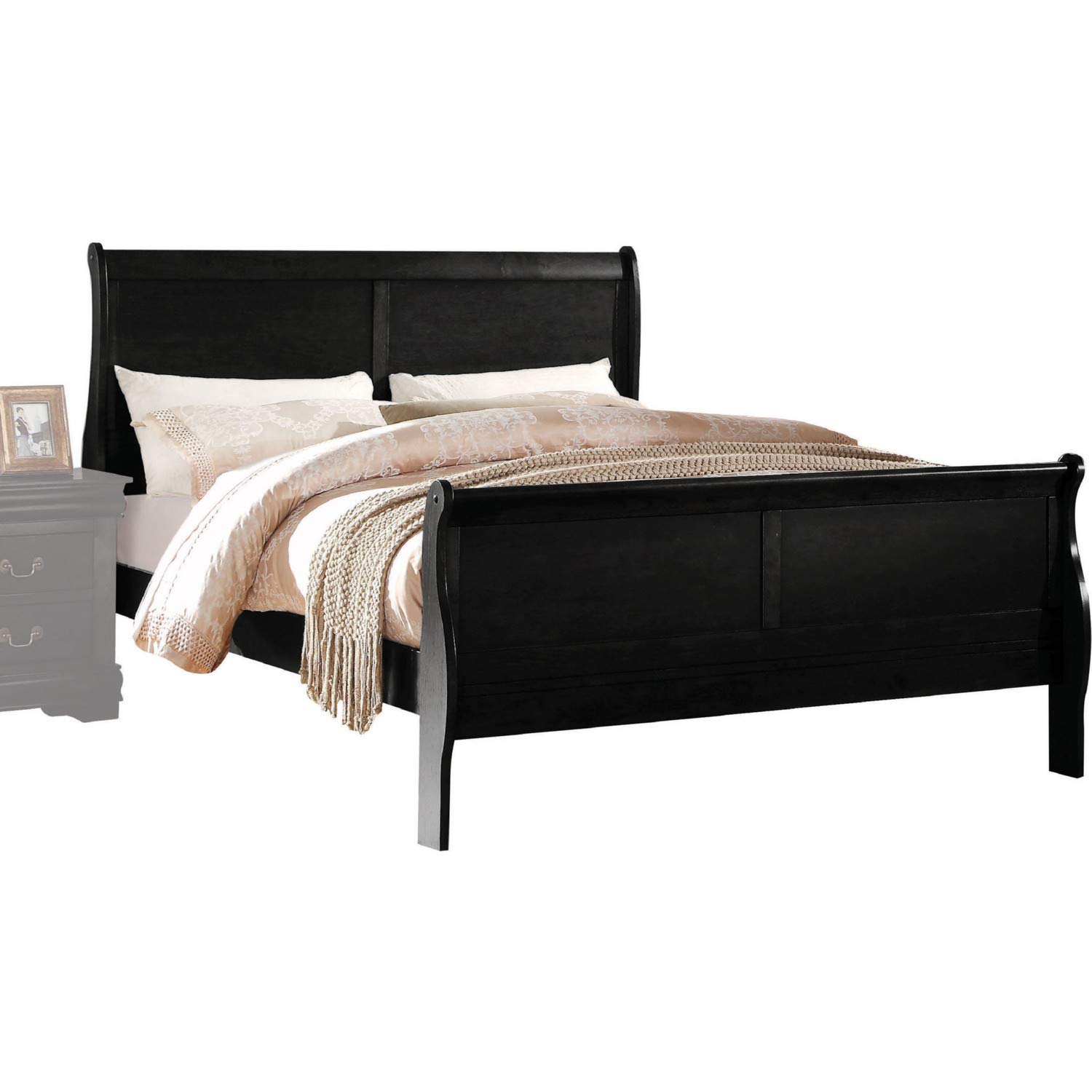 Benjara Transitional Panel Design Sleigh Eastern King Size Bed, Black