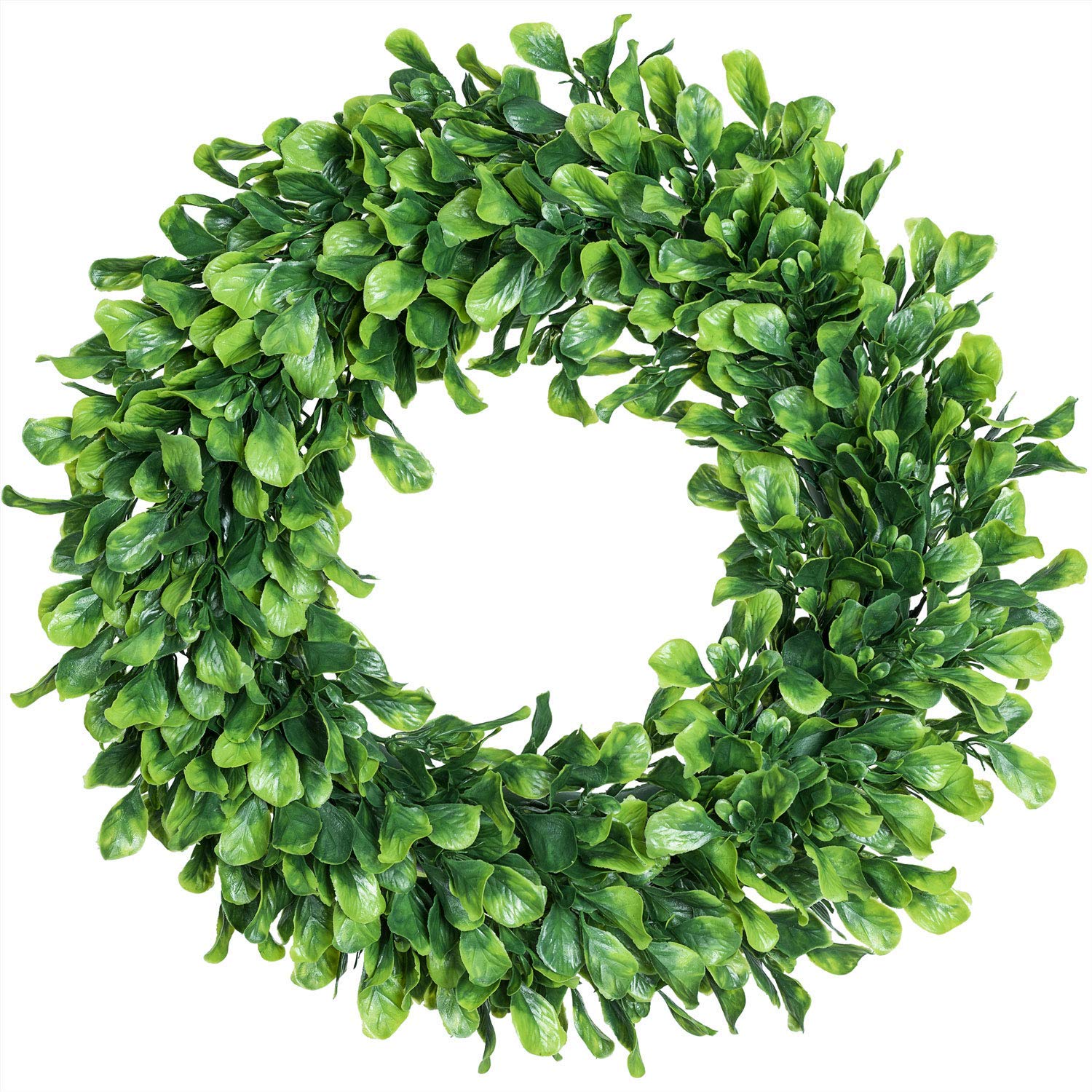 Lvydec Artificial Green Leaves Wreath - 15" Boxwood Wreath Outdoor Green Wreath For Front Door Wall Window Party D茅cor