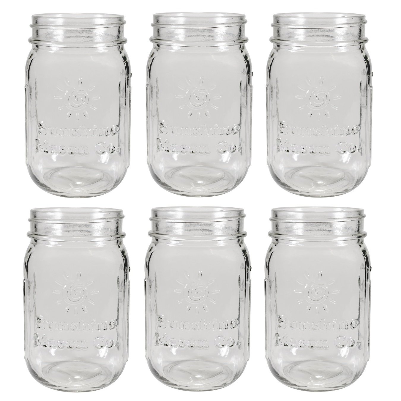Sunshine Mason Co. Pint Size (16 Ounce, 473 Ml) Regular Mouth Drinking Glass Mason Jars 6 Pieces