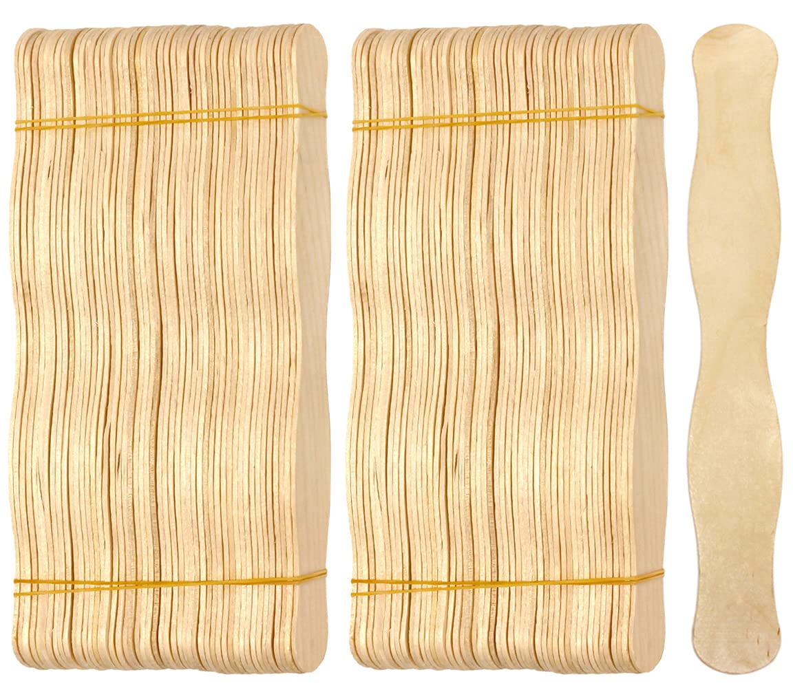 CraftySticks 100 Sticks - Wavy 8 Inch Jumbo Wood Fan Handles Wedding Fan Sticks (Natural)