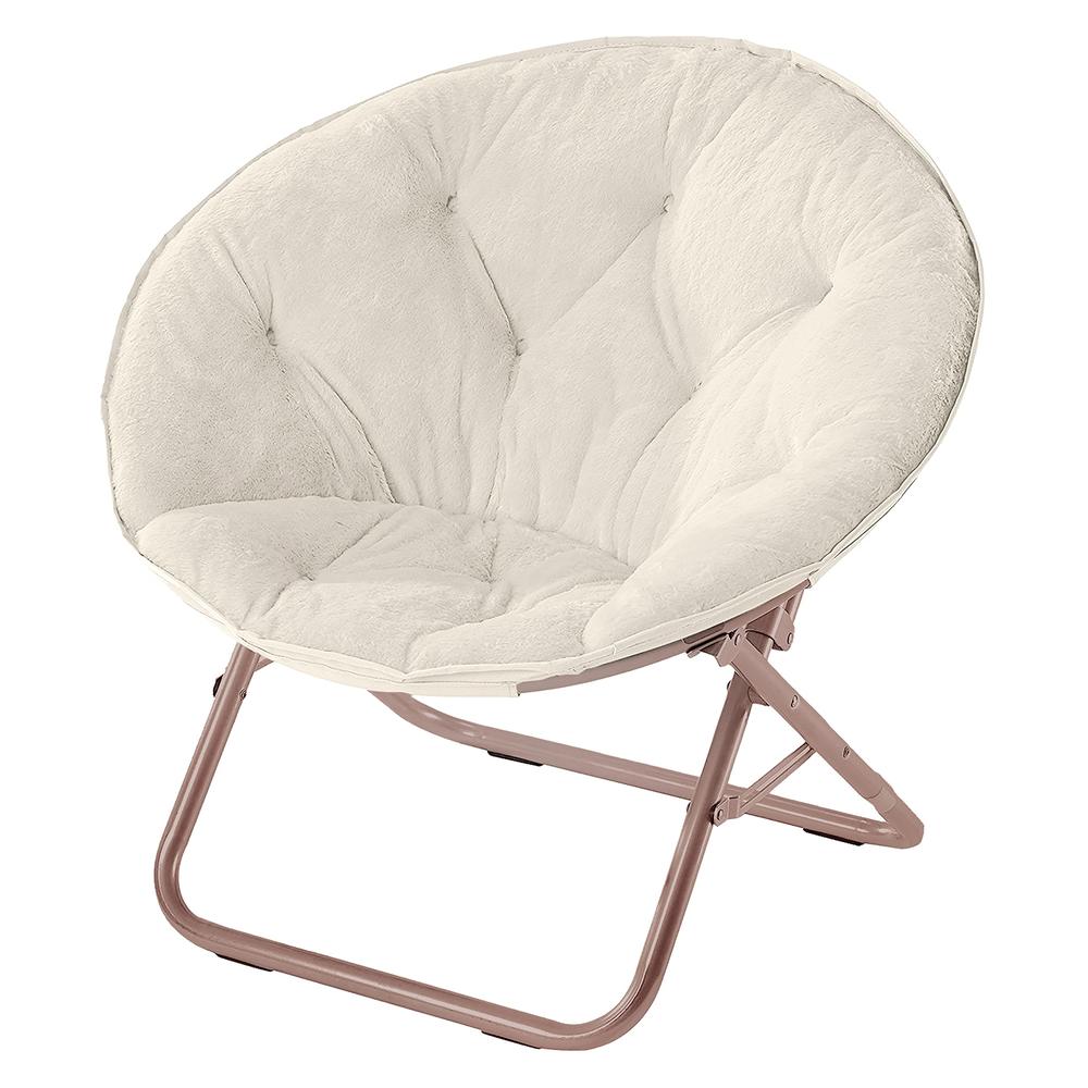 Urban Shop Faux Fur Saucer Chair, 22"D X 32"W X 29"H, White/Gold