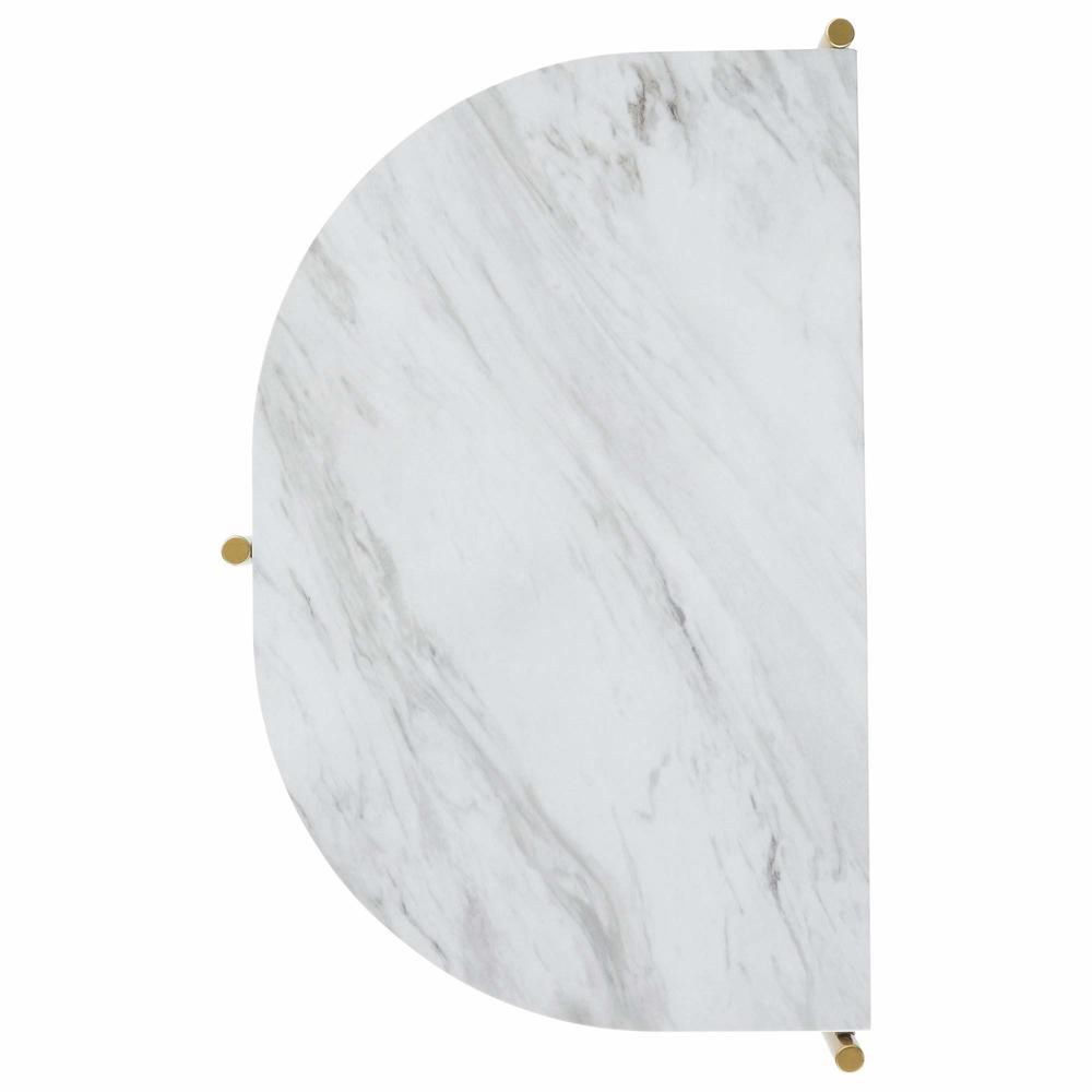 Benjara Crescent Moon Shaped Marble Top Metal Chair Side End Table, White And Gold