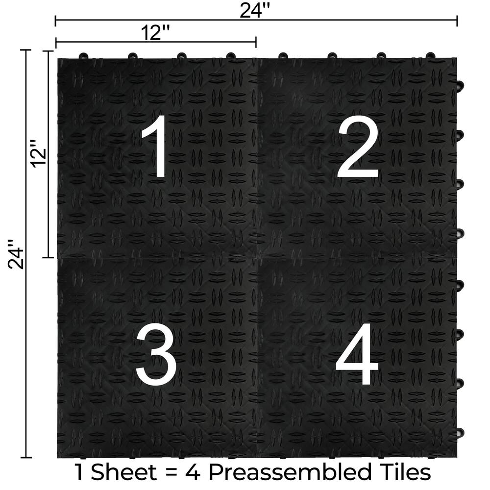 Big Floors Garagetrac Diamond, Durable Copolymer Interlocking Modular Non-Slip Garage Flooring Tile (24 Pack), Black