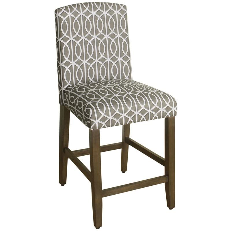 Benjara Wooden Barstool with Trellis Pattern cushioned Seat, Multicolor