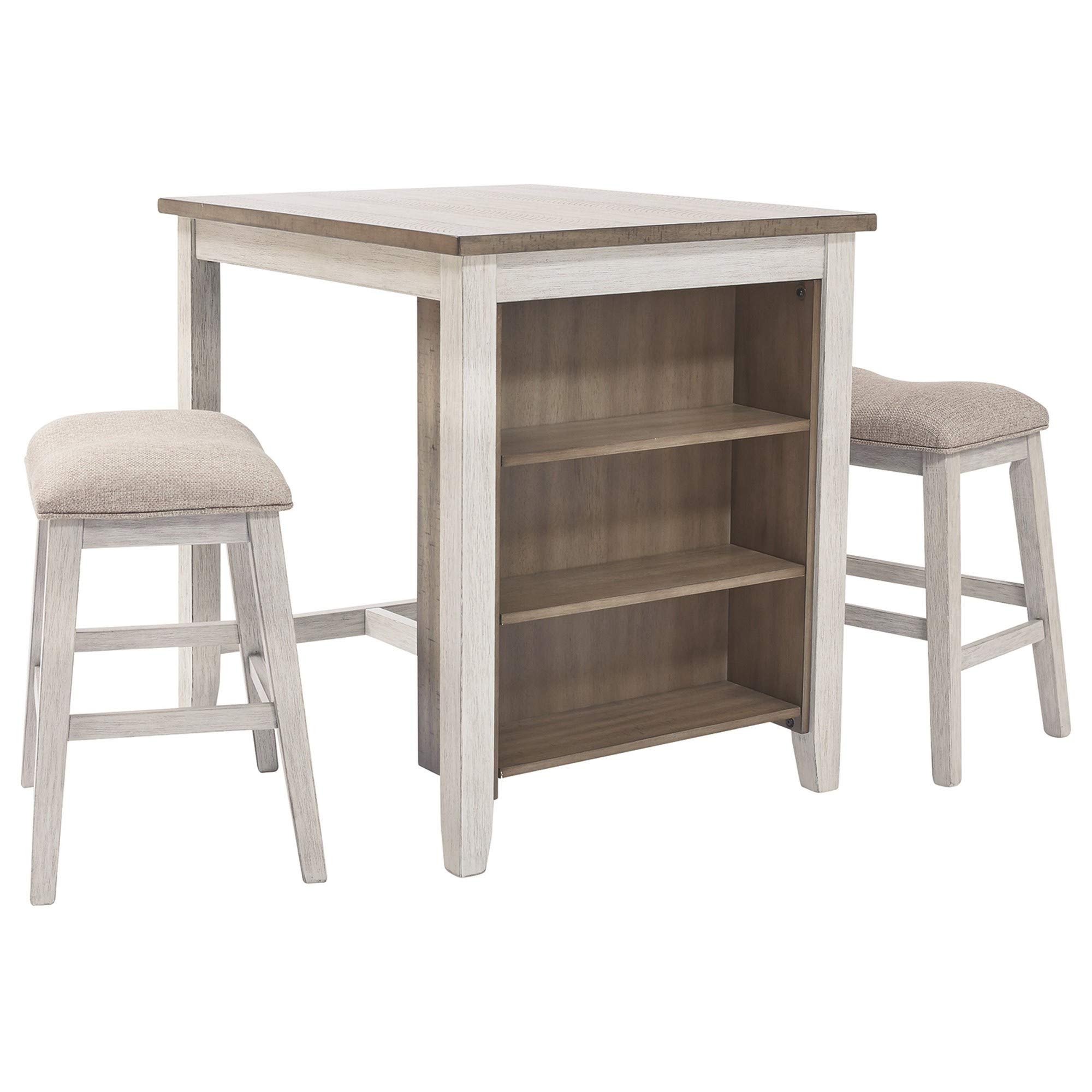 Benjara 3 Piece Counter Height Table And Barstool Set, White, Brown