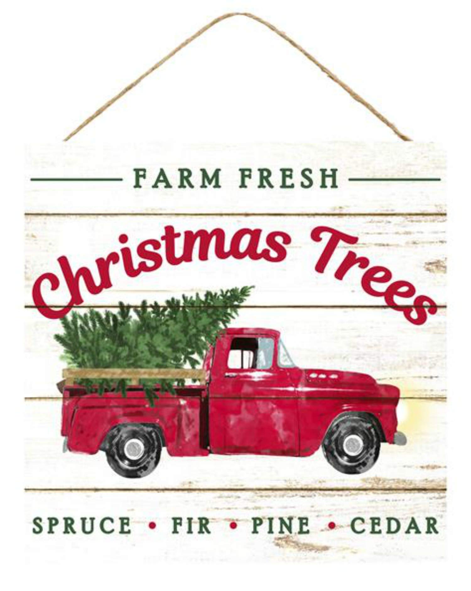 Craig Bachman 10 Wooden Sign: Farm Fresh Christmas Trees Christmas Decor Vintage Red Truck Wall Or Door Hanger Ap8343