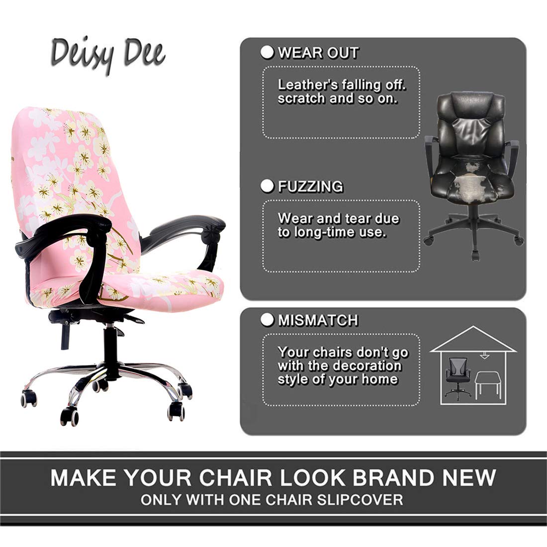 Deisy Dee Computer Office Chair Covers For Stretch Rotating Mid Back Chair Slipcovers Cover Only Chair Covers C162 (Pink Flowe)
