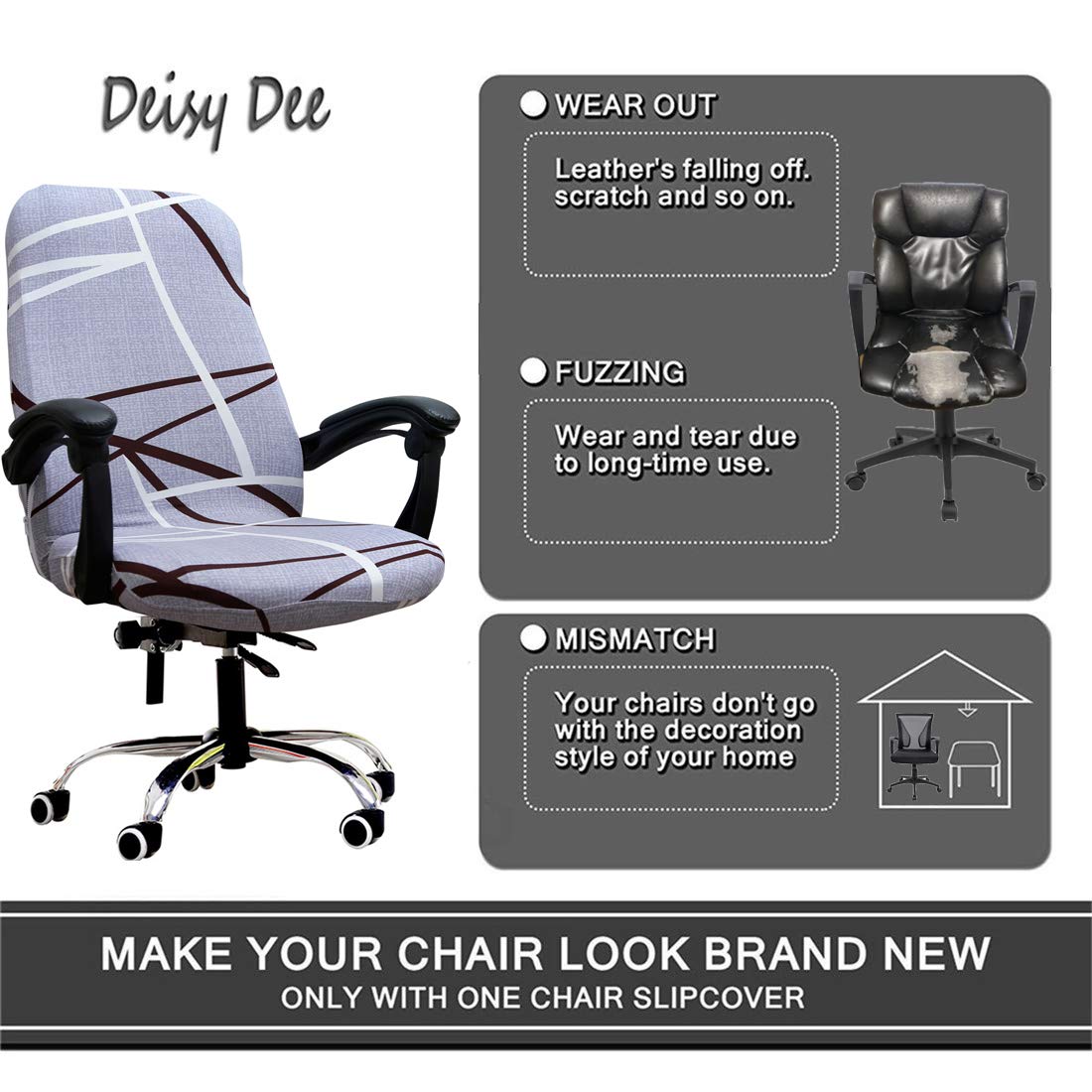 Deisy Dee Computer Office Chair Covers For Stretch Rotating Mid Back Chair Slipcovers Cover Only Chair Covers C162 (F)