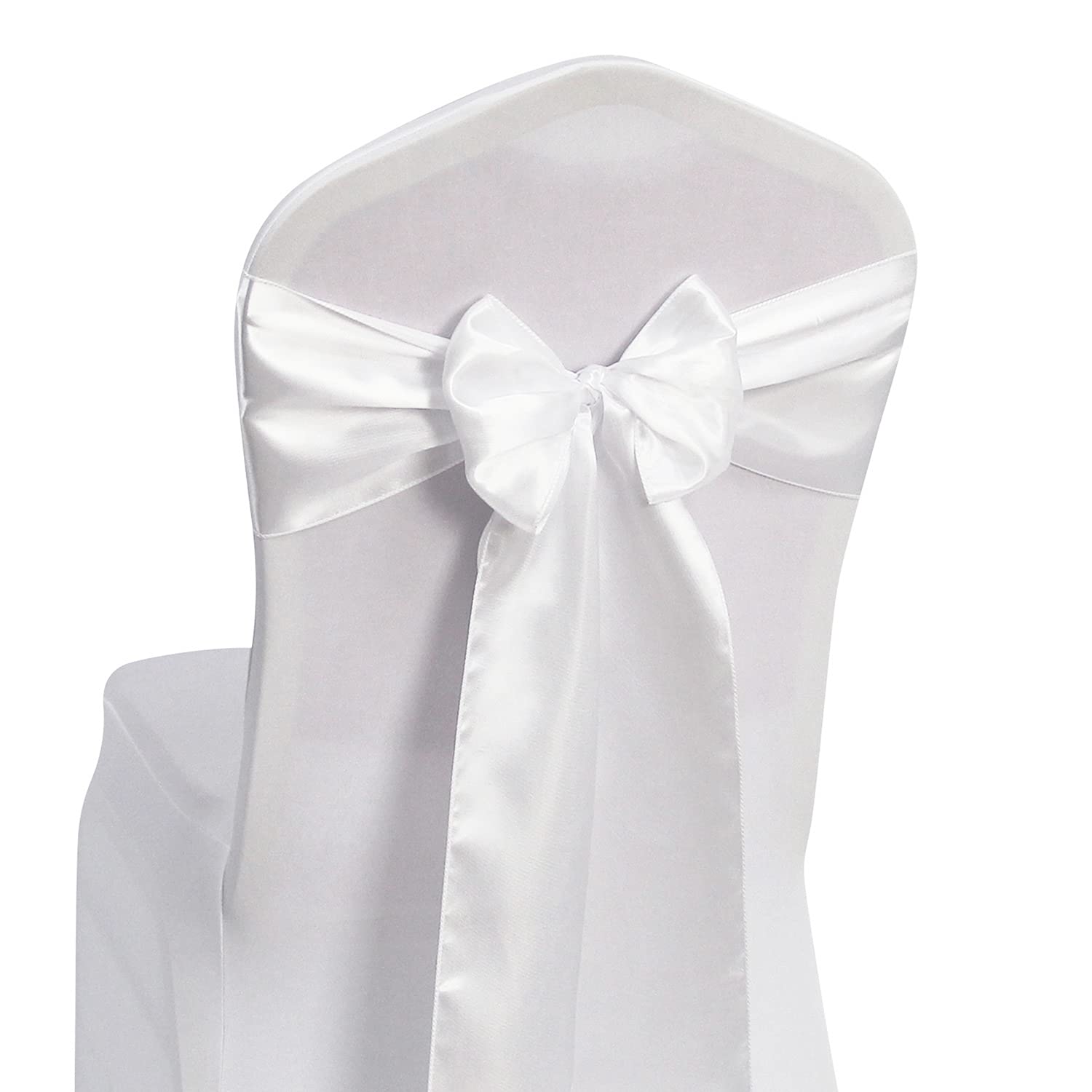Welmatch White Satin Chair Sashes Ties 12 Pcs Wedding Banquet Party Event Decoration Chair Bows (White, 12)