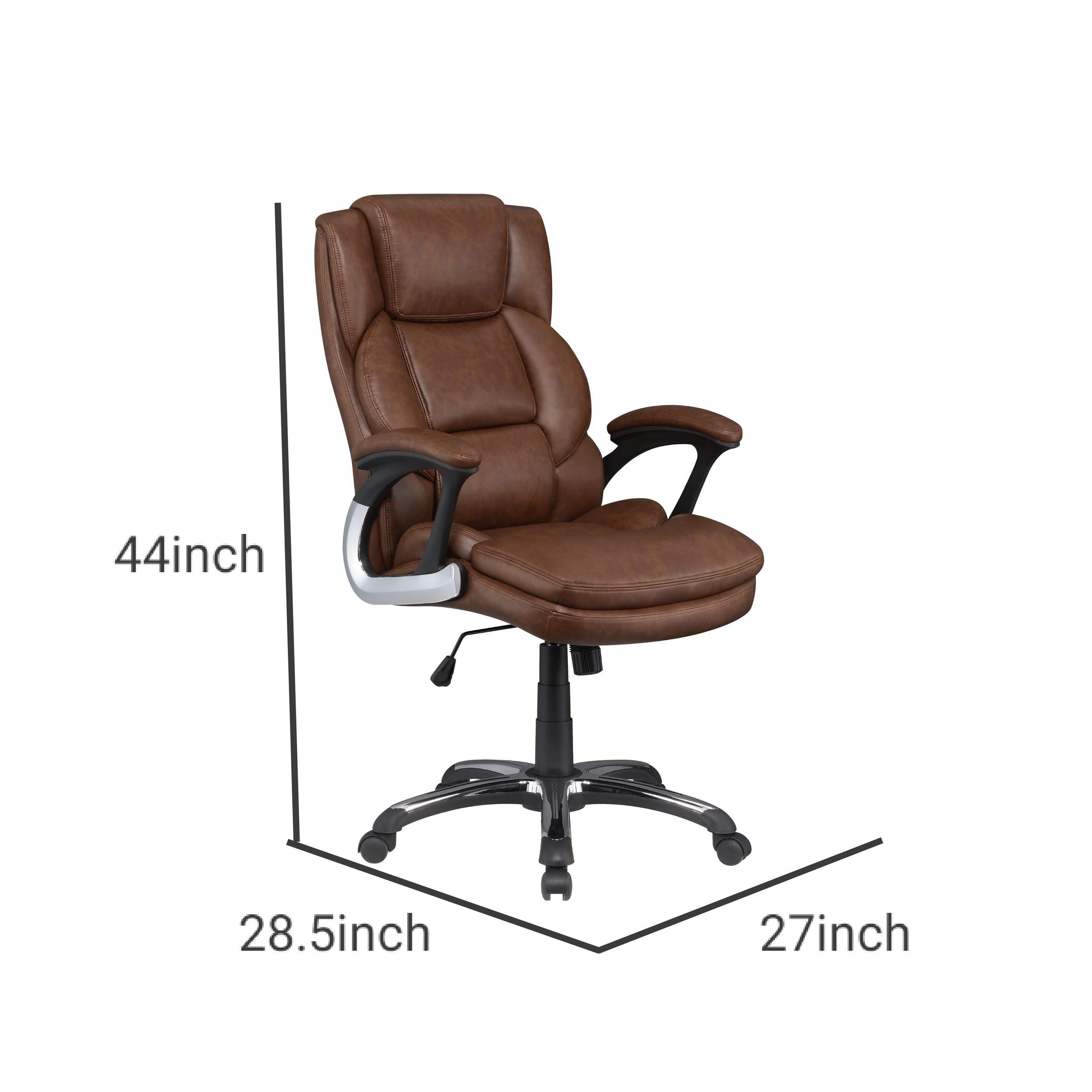 Benjara Leatherette Office Chair With Cushioned Back And Metal Star Base, Brown