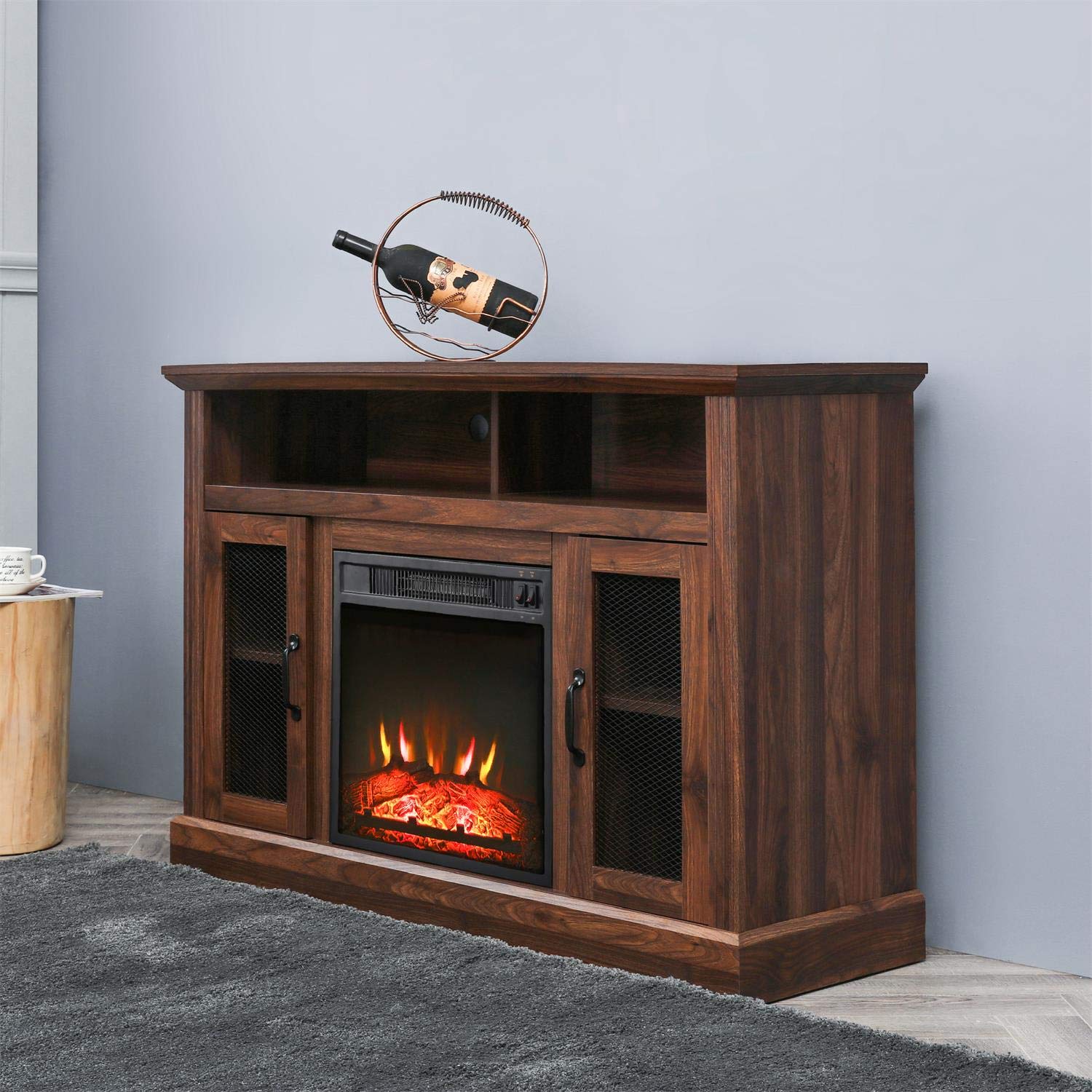 Patio Festival Fireplace Entertainment Center Wooden Electric Fireplaces Tv Stand Fire Place For Tvs Up To 50" Wide, Espresso