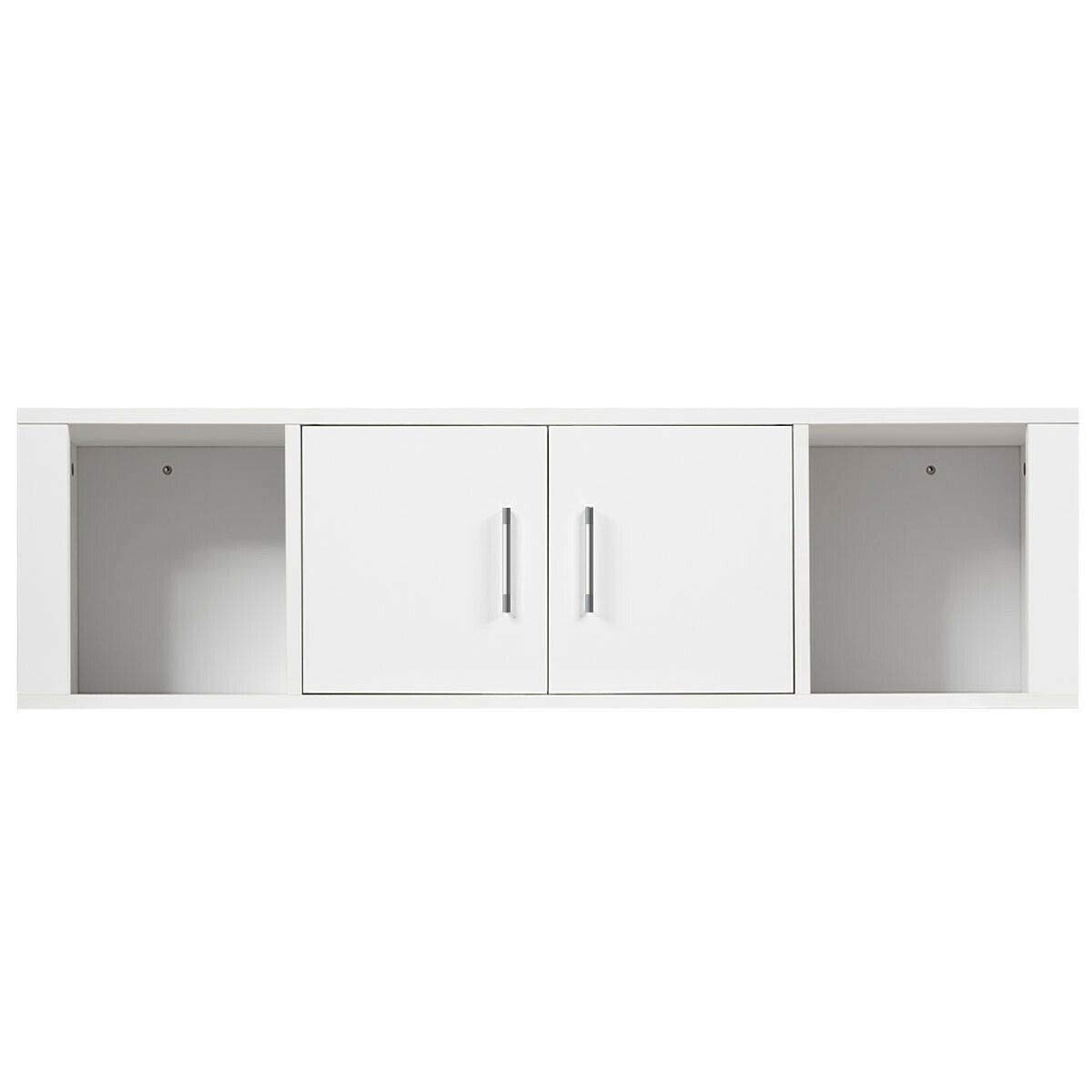 King77777 White Durable Compact Space Saver Wall Mounted Floating 2 Door Desk Hutch Storage Shelves Furniture