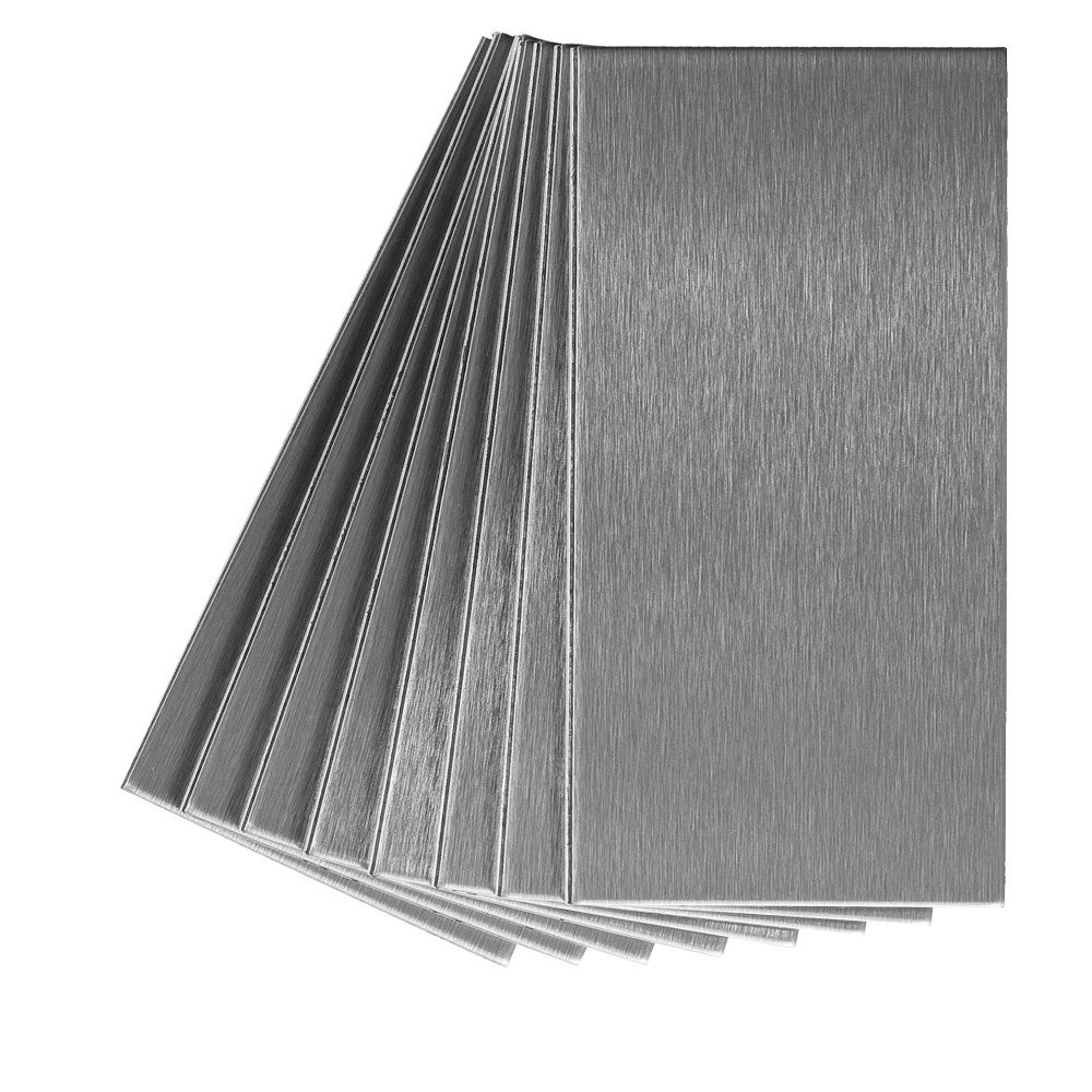 Aspect Peel And Stick Backsplash 3In X 6In Brushed Stainless Long Grain Metal Tile For Kitchen And Bathrooms (8-Pack)