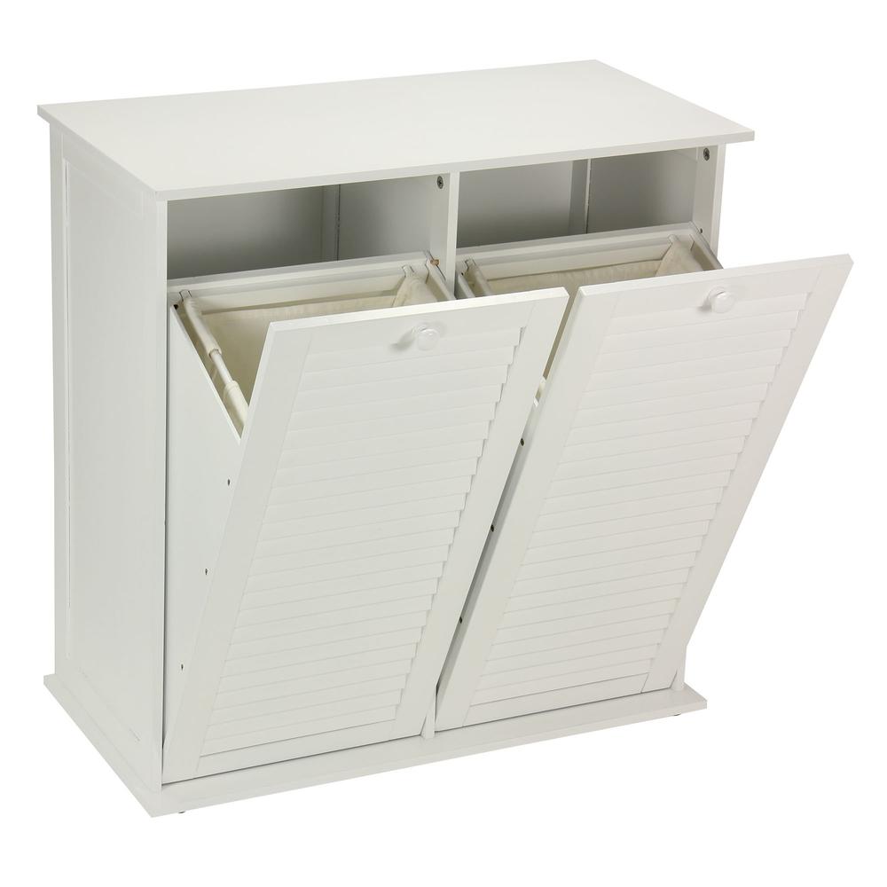 Household Essentials Tilt-Out Laundry Sorter Cabinet With Shutter Front, White