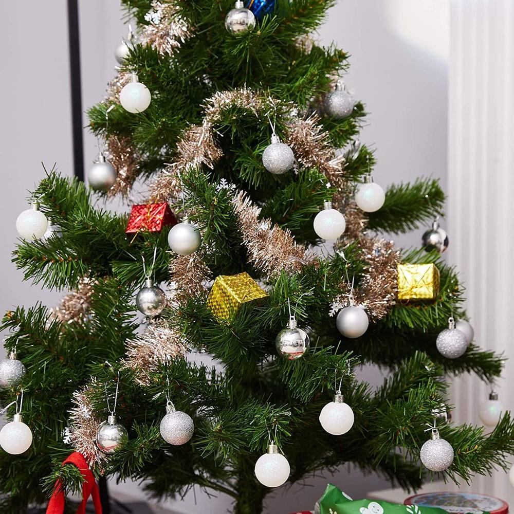 Juvale Mini Shatterproof Glitter Christmas Tree Ball Ornaments (Silver, White, 1.5 In, 48 Pack)