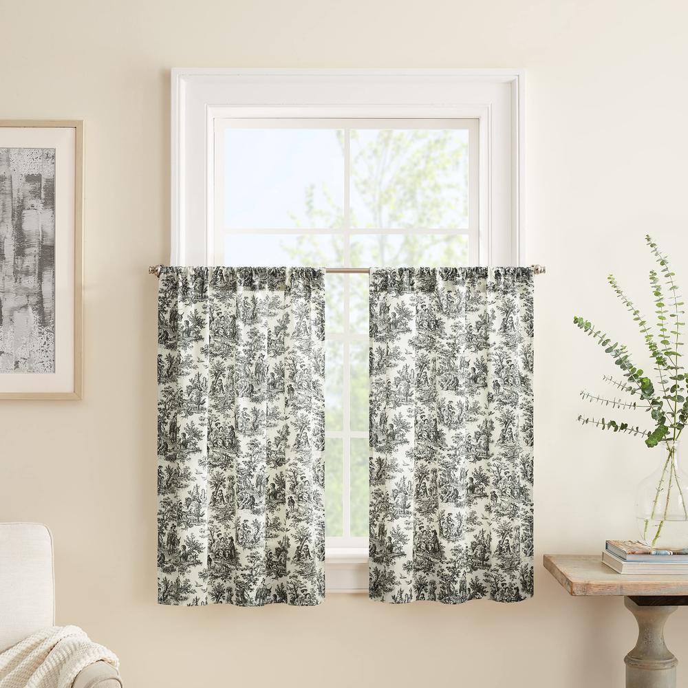 Waverly Charmed Life Short Cafe Tiers Rod Pocket Curtains For Kitchen And Bathroom, Double Panel, 52" X 36", Onyx