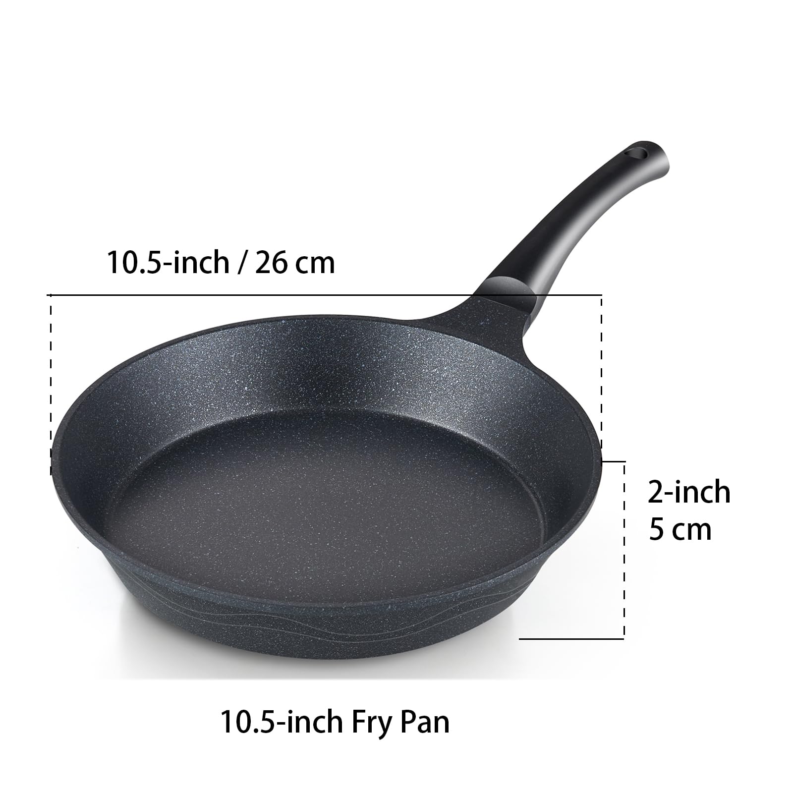 Cook N Home Marble Nonstick Cookware Saute, 10.5 Inch Fry Pan With Lid, Black