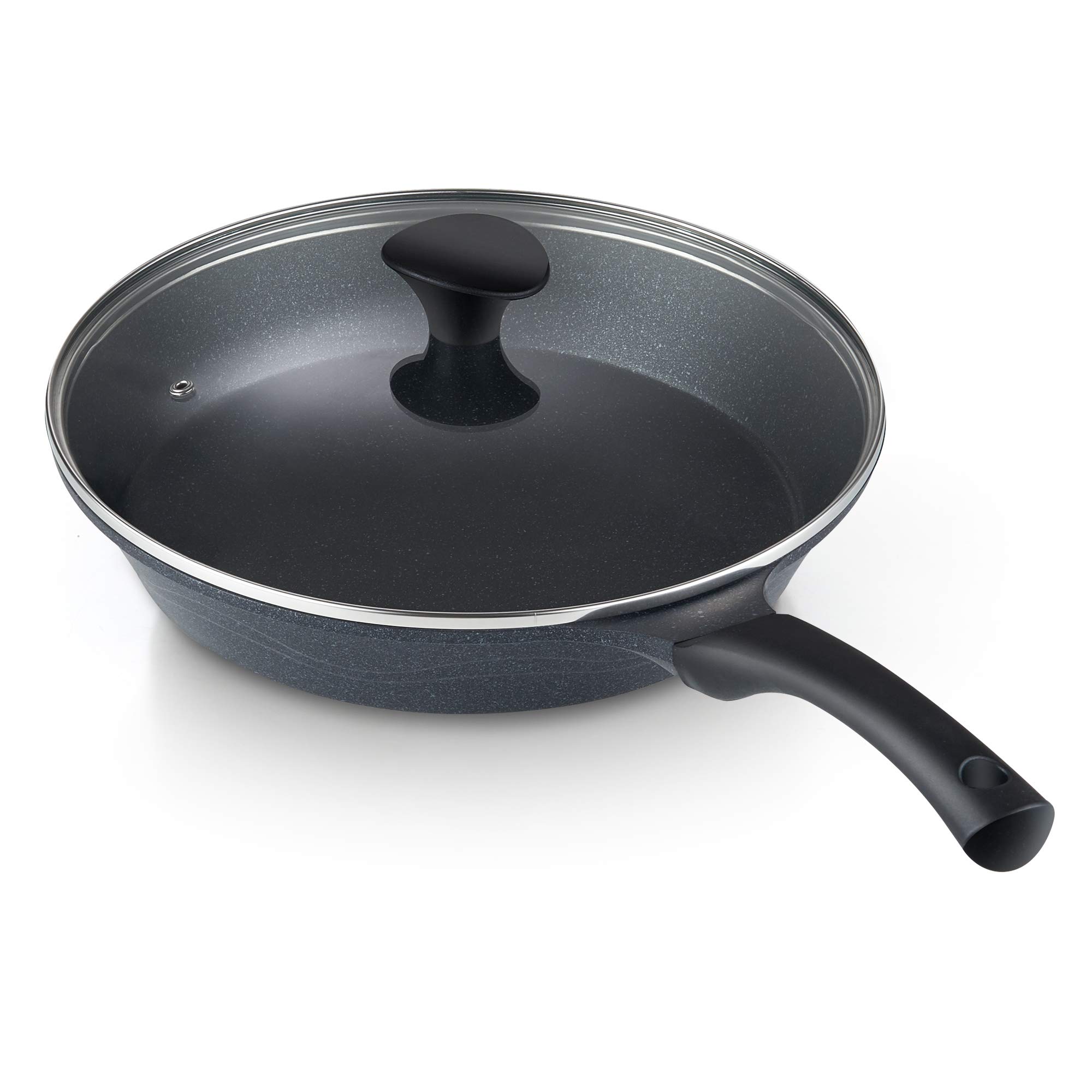 Cook N Home Marble Nonstick Cookware Saute, 10.5 Inch Fry Pan With Lid, Black