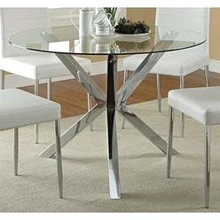 Coaster 120760-CO Vance Contemporary Glass Top Round Dining Table, in Chrome.