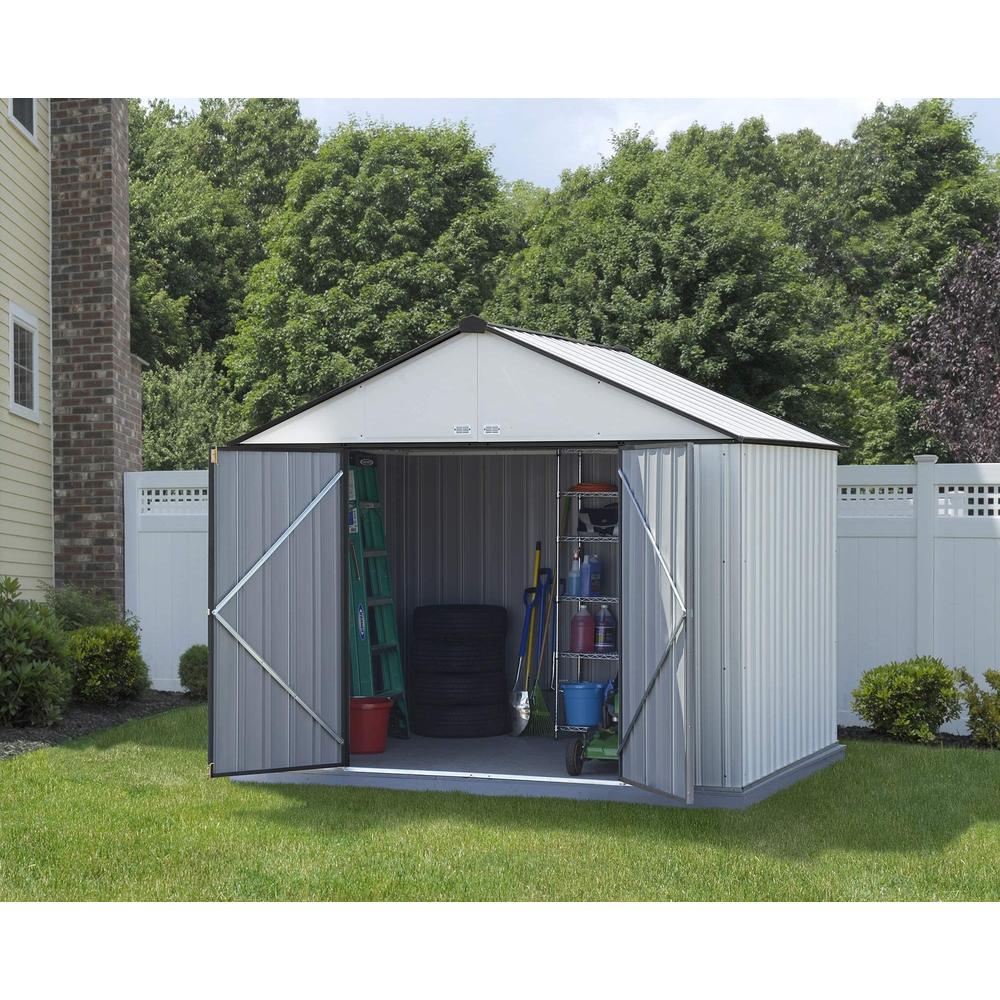 Arrow Shed Arrow 10' X 8' Ezee Shed Cream With Charcoal Trim Extra High Gable Steel Storage Shed
