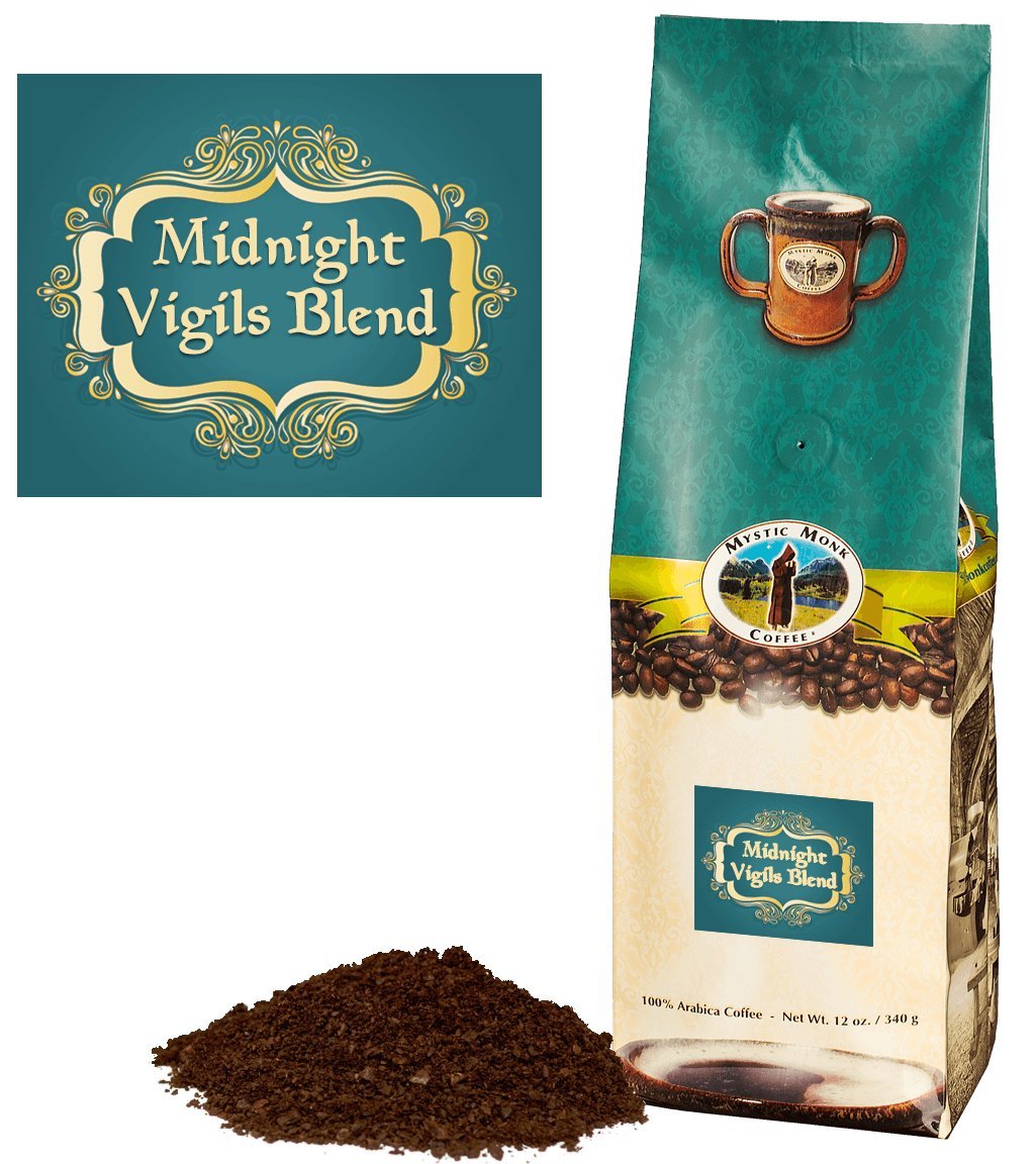Mystic Monk Coffee: Midnight Vigils Blend | Ground Dark Roast Coffee (Ground Coffee 100% Arabica) - 12oz
