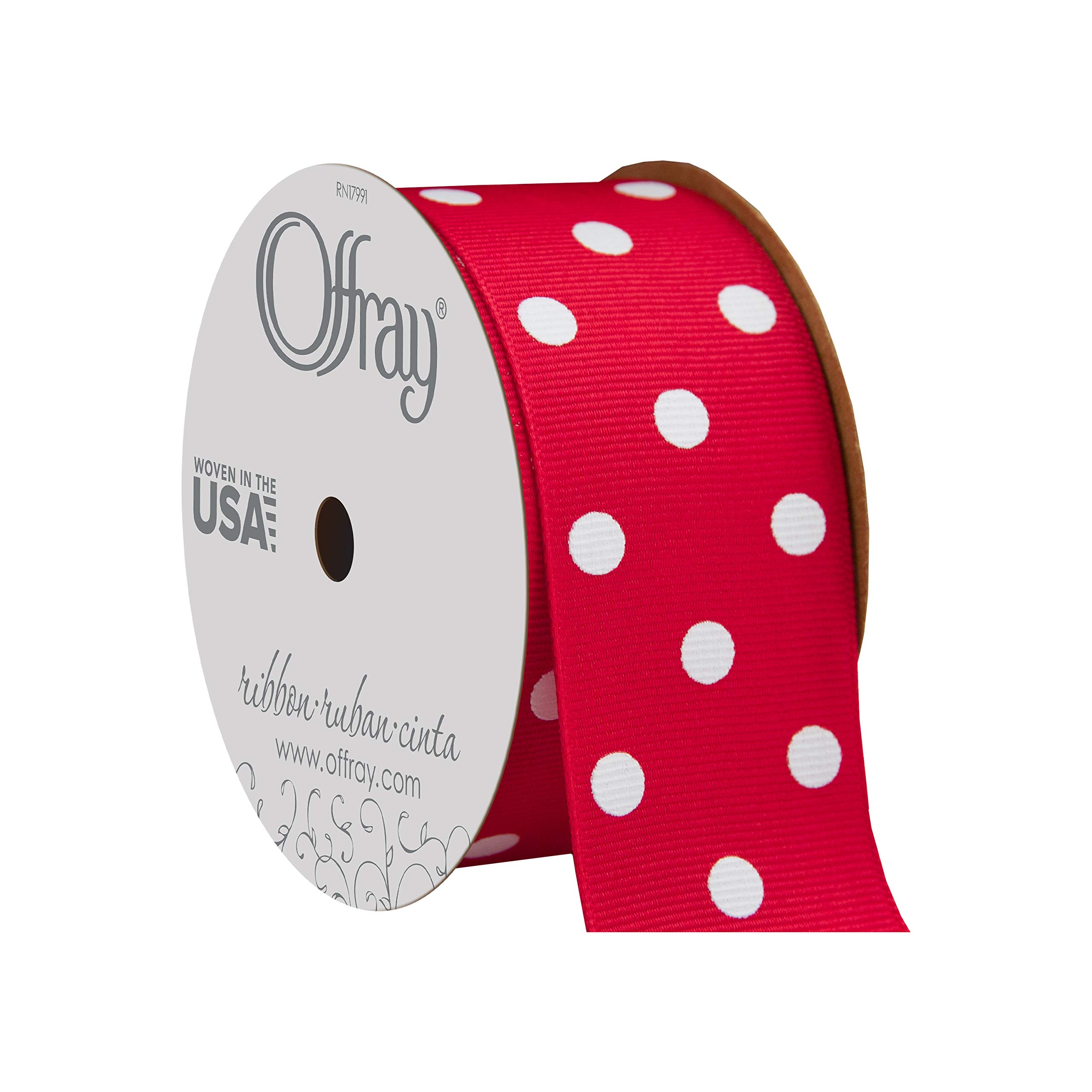 Offray 945872 15 Wide grosgrain Ribbon, Red and White Polka Dot, 3 Yards
