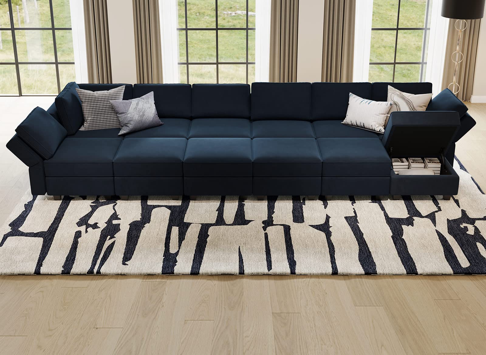 Belffin Oversized Modular Sectional U Shaped Couch With Reversible Double Chaises Velvet Sleeper Sofa With Storage Blue