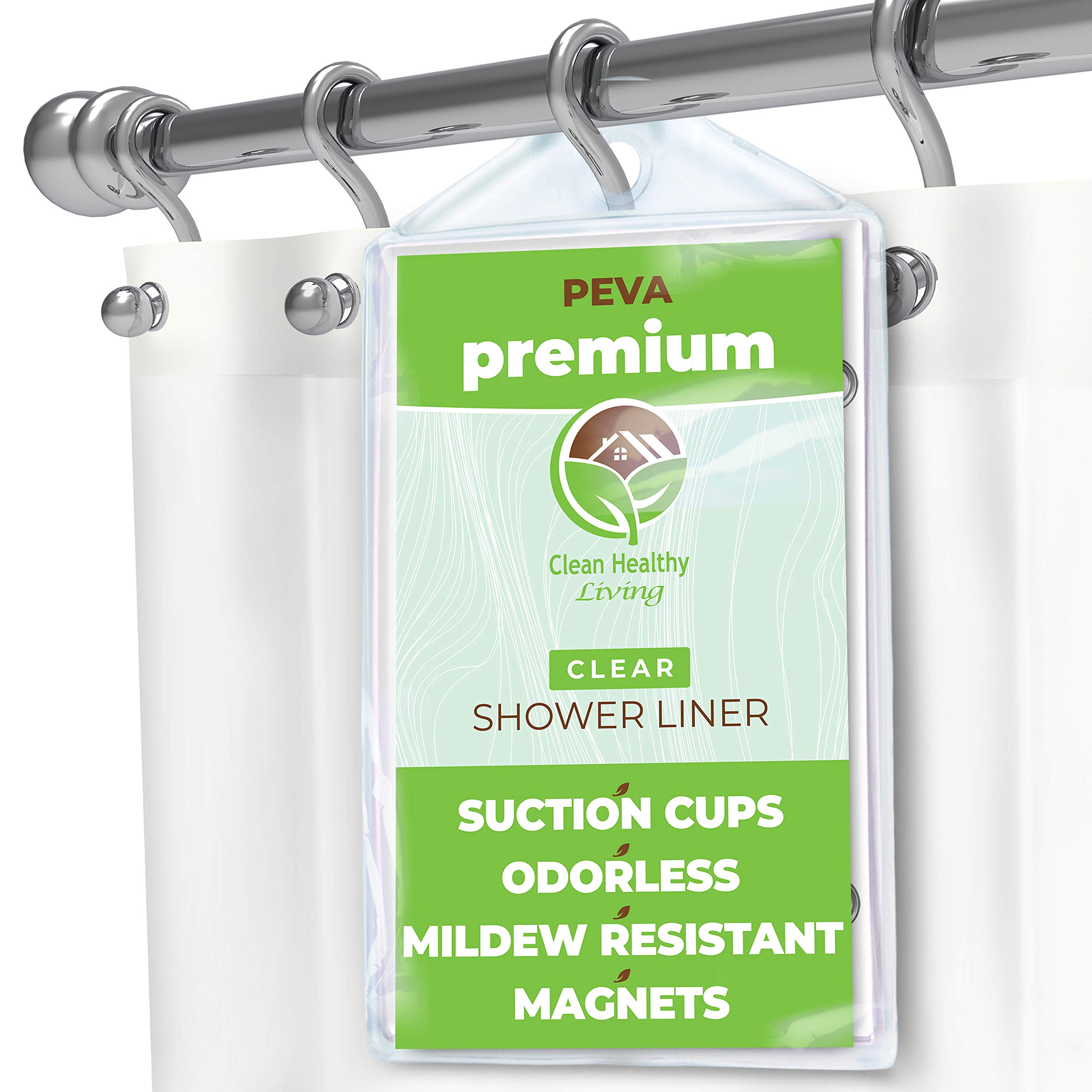 Clean Healthy Living Premium Peva Clear Shower Curtain Liner With Magnets & Suction Cups - 70 X 71 In. Long