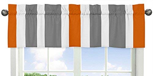 Sweet Jojo Designs Gray, Orange and White Window Treatment Valance for Stripes Bedding Collection