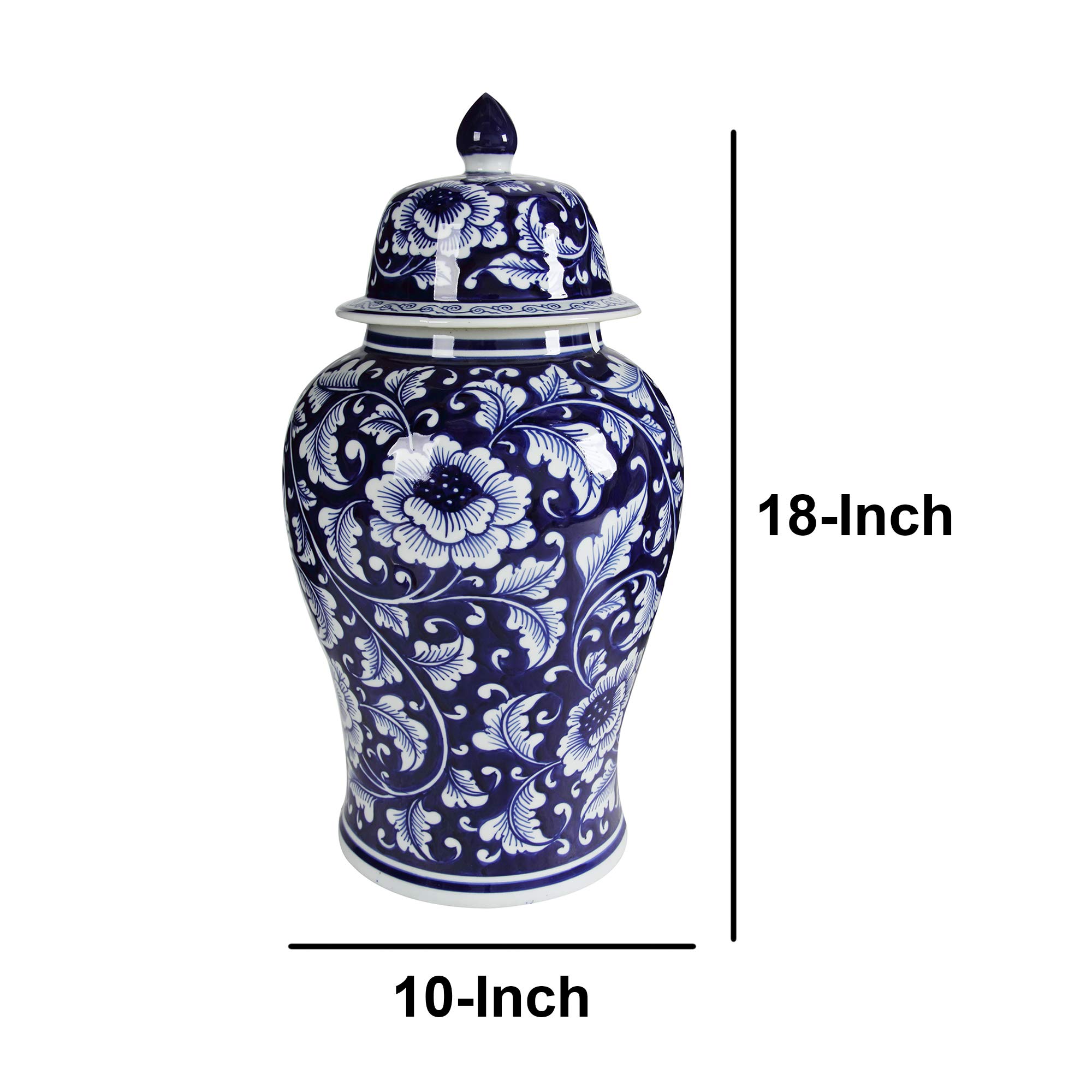 Benjara Decorative Porcelain Ginger Jar With Finial Lid, Large, White