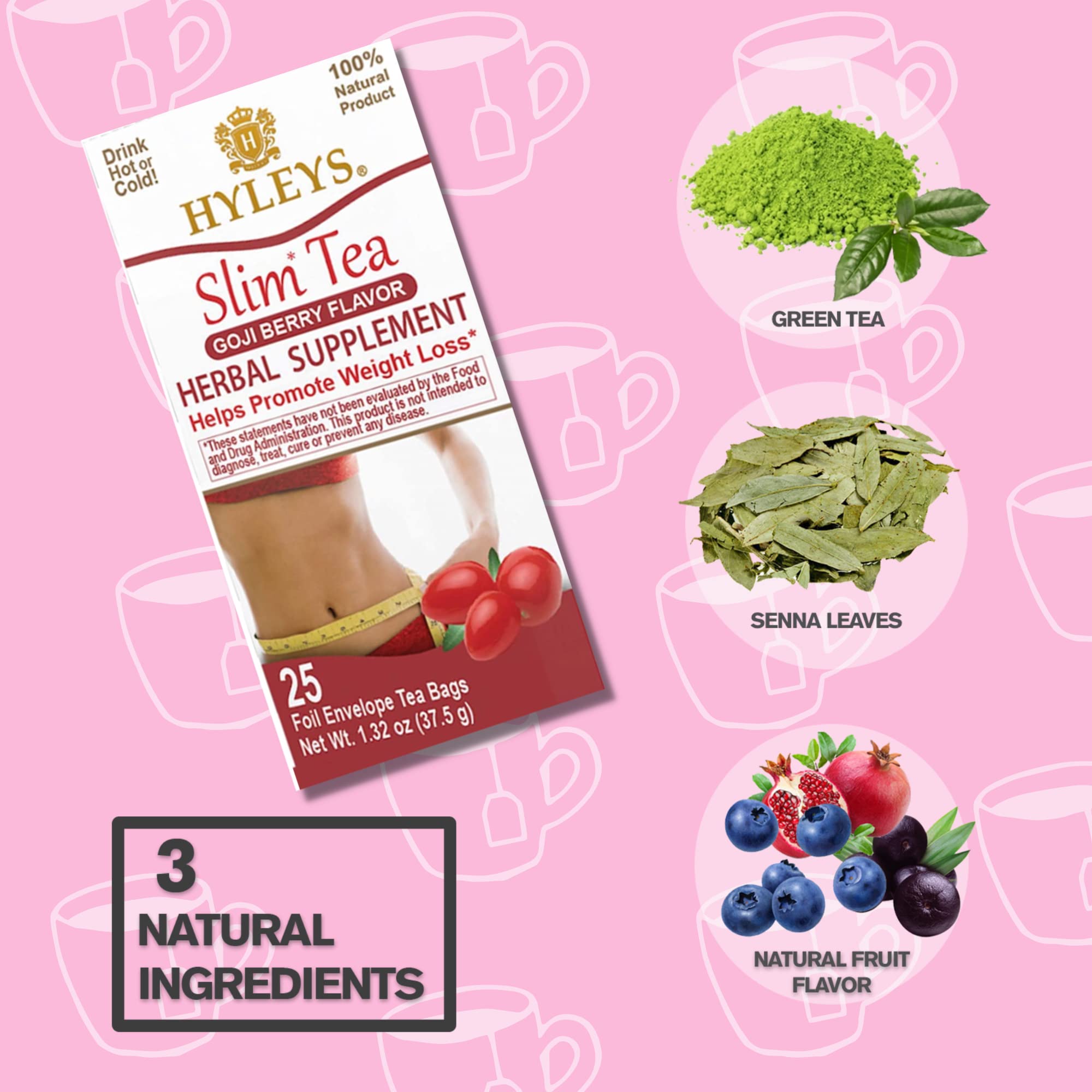 HYLEYS TEA Hyleys Slim Tea Goji Berry Flavor - Weight Loss Herbal Supplement Cleanse And Detox - 25 Tea Bags (1 Pack)