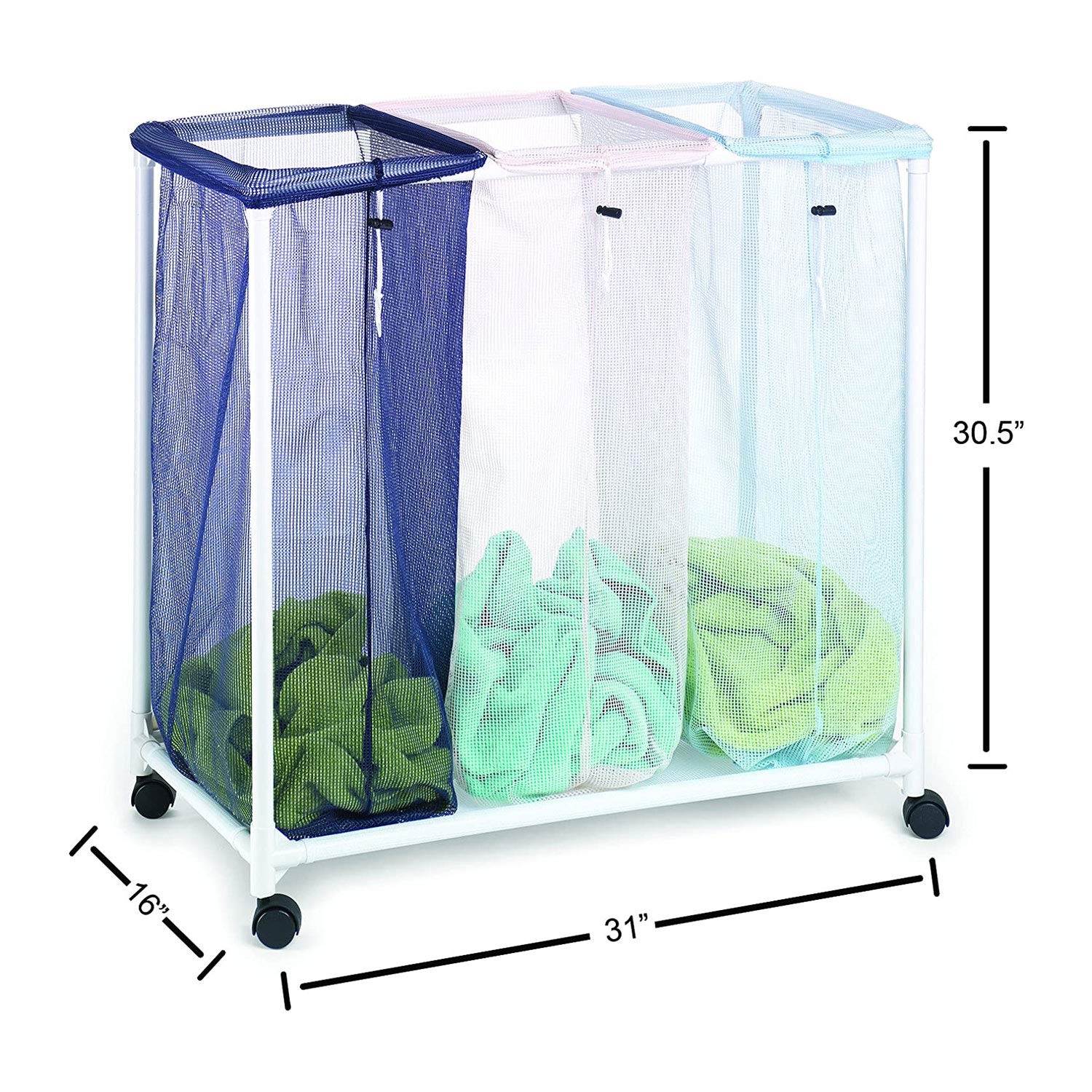 Homz Products Homz Triple Clothing Sorter With Wheels, 3 Removable Bags, 31" X 16" X 30.5" (4549010)