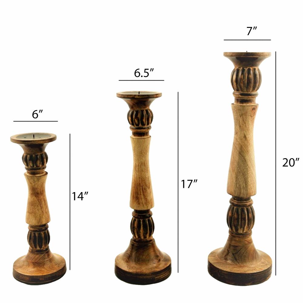 Benzara Vintage Style Candleholder/Candlestick, Mango Wood, Set Of 3, Brown