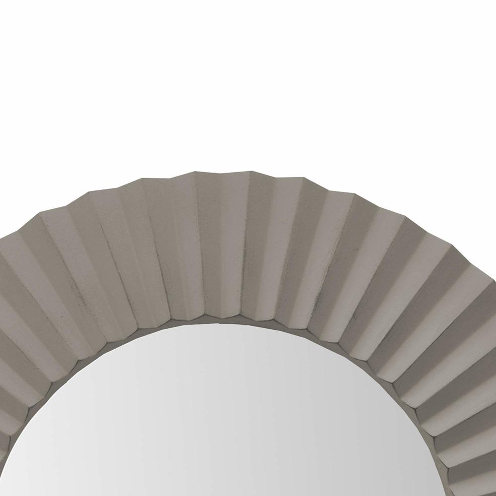 The Urban Port 32 Inch Round Beveled Floating Wall Mirror With Corrugated Design Wooden Frame