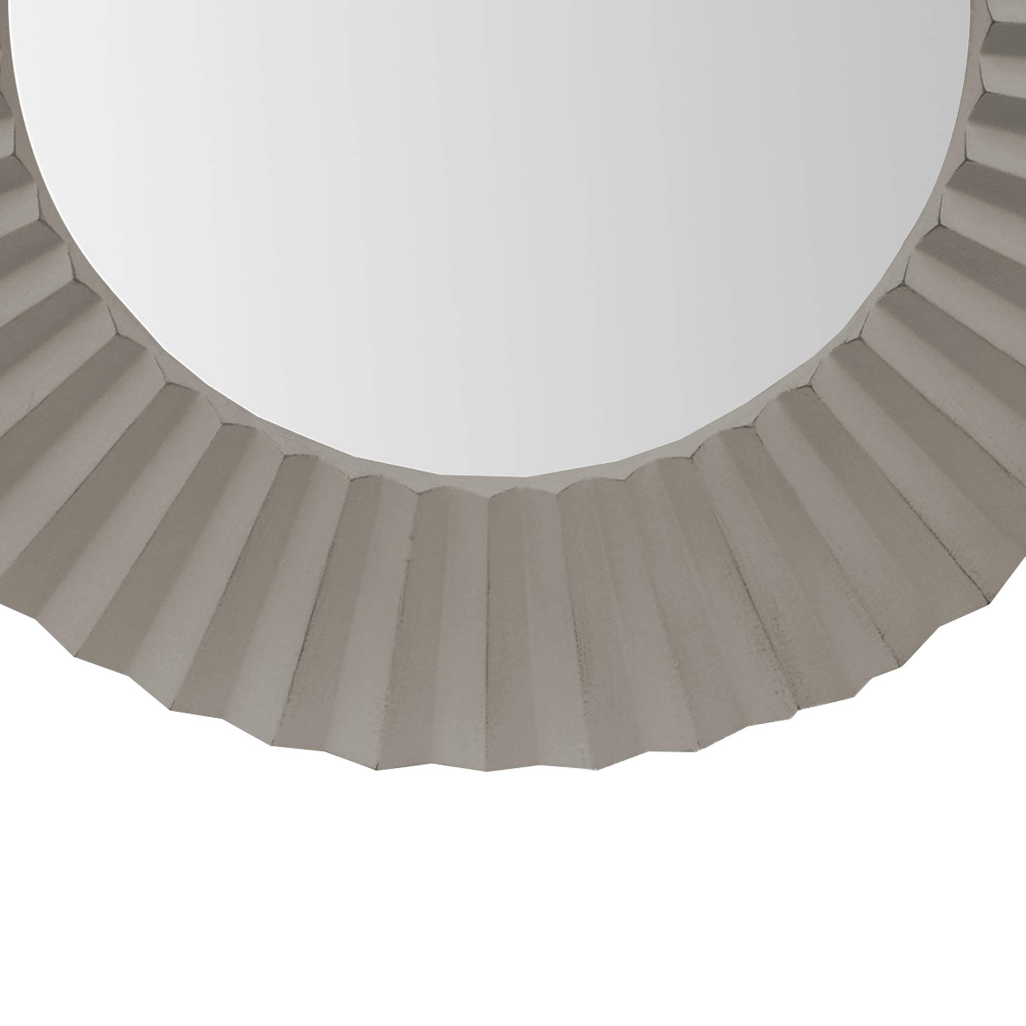 The Urban Port 32 Inch Round Beveled Floating Wall Mirror With Corrugated Design Wooden Frame