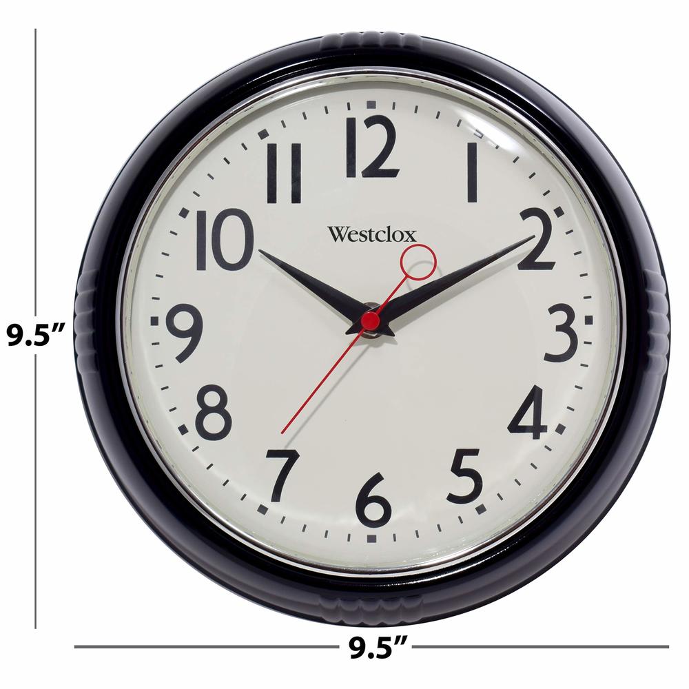 Westclox Black, 9.5 32042BK 1950's Retro Case Convex Glass Clock, Inch