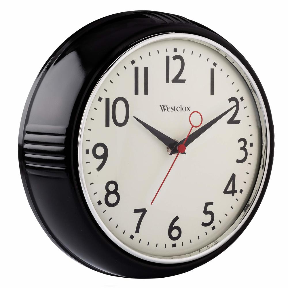 Westclox Black, 9.5 32042BK 1950's Retro Case Convex Glass Clock, Inch