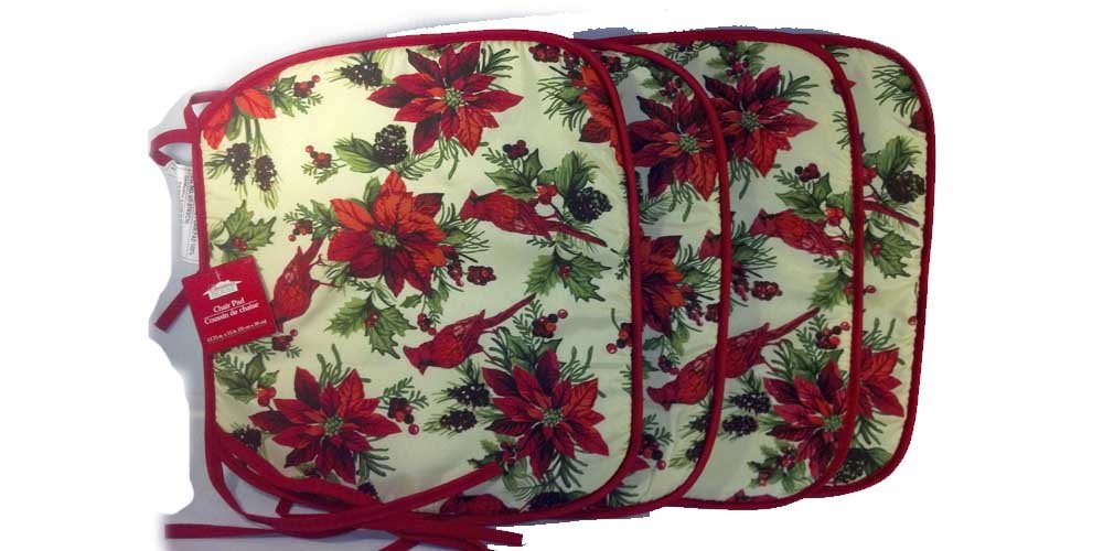 Christmas House Christmas Decor Chair Pads (4) Red Birds And Ponsietta