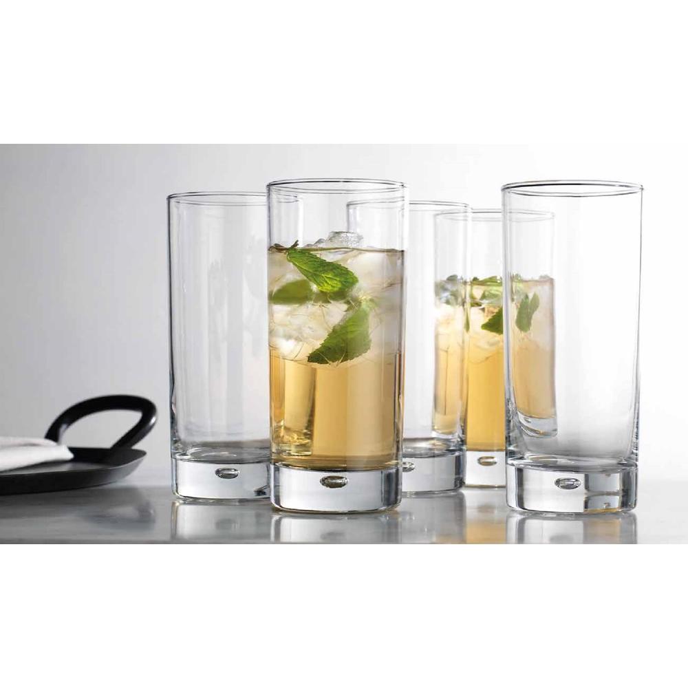 Home Essentials & Beyond Highball Glasses Set Of 4, 17 Oz Drinking Glasses, Red Series Heavy Bubble Base.